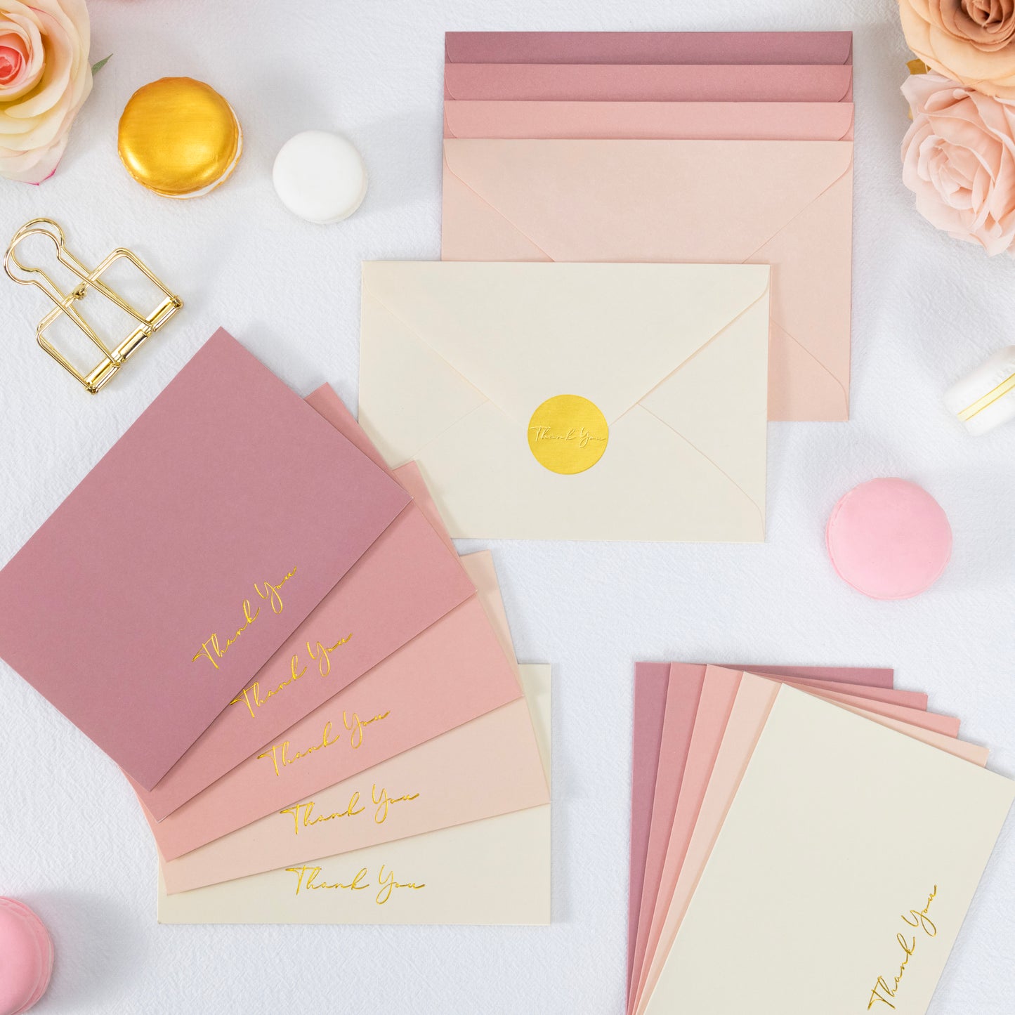 Crisky Shade of Dusty Rose Thank You Cards (50 Pack) with Craft Envelopes & Stickers Greeting Cards Bulk for Birthday, Baby Shower,Bridal Shower, Wedding, Graduation.