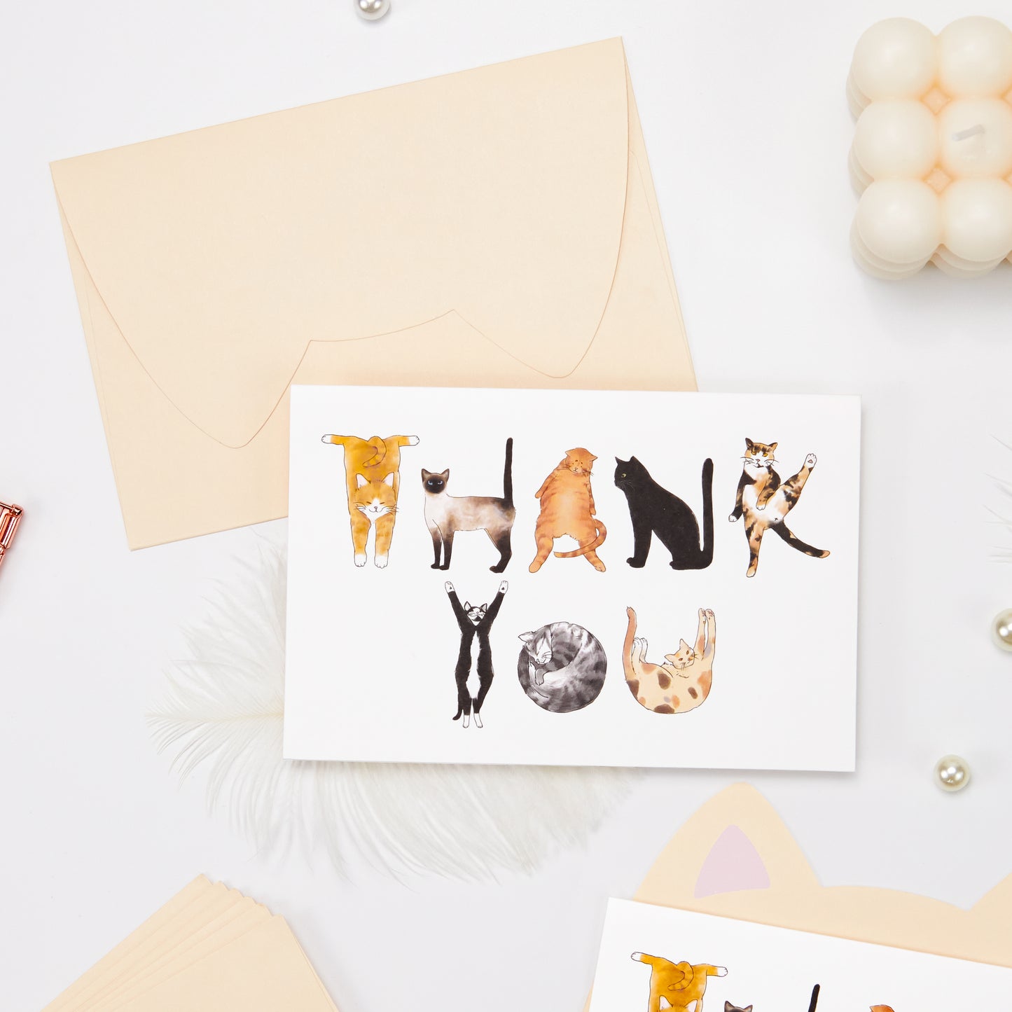 Crisky 25PCS Funny Cat Thank You Cards Cut Adorable Alphabet Kitty Cats Notes Bulk with Envelopes and Stickers for Him or Her Suit All Occasion