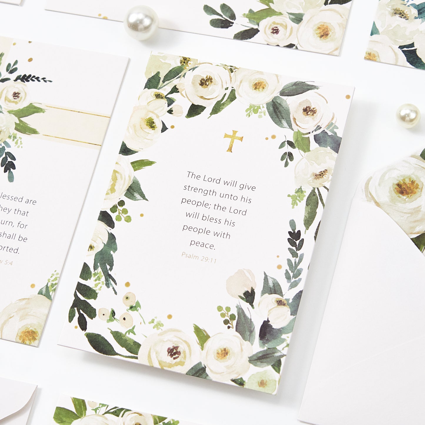 Crisky 12 Pack Religious Sympathy Cards with Scripture Watercolor White Flower with Envelope & Sticker, 4 Assortment (God's Comfort and Bless)