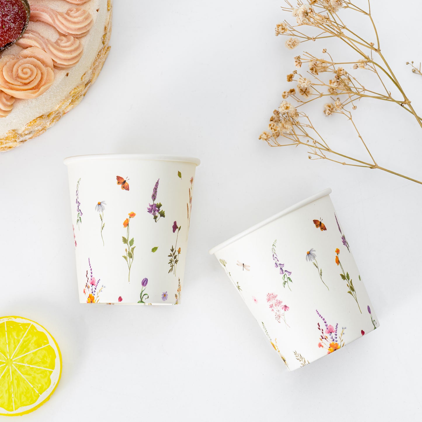 Crisky 100 Pack 5oz Paper Cups, Disposable Bathroom Cups, Elegant Design Floral Small Mouthwash Cup, Hot/Cold Beverage Coffee, Dessert Cup for Birthday Parties, Home-use, Picnics, Ceremonies