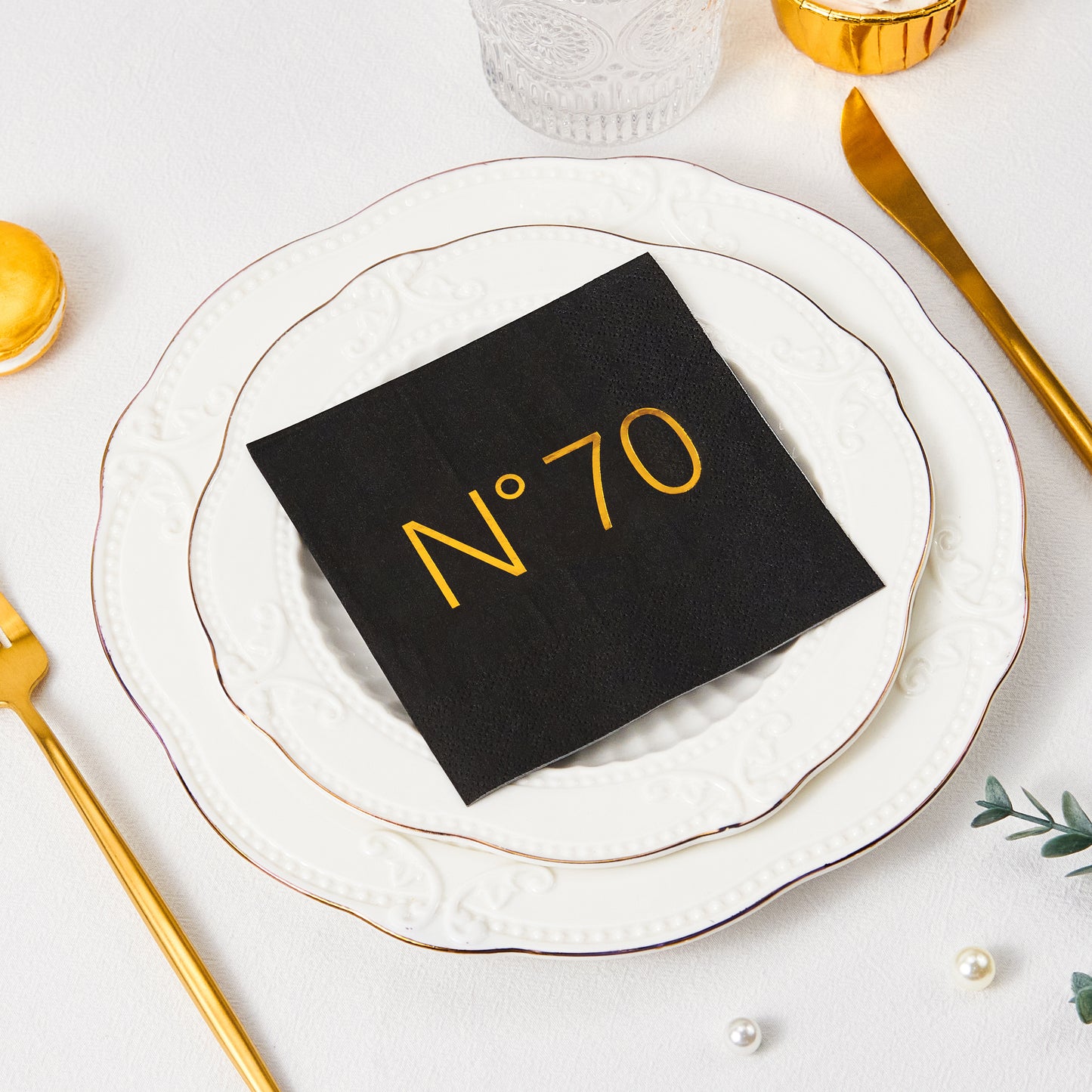 Crisky 50 Pcs Disposable 60th Birthday Napkins Blakc Gold Cocktail Paper Napkins for 60th Birthday Party Decoration, 3-Ply