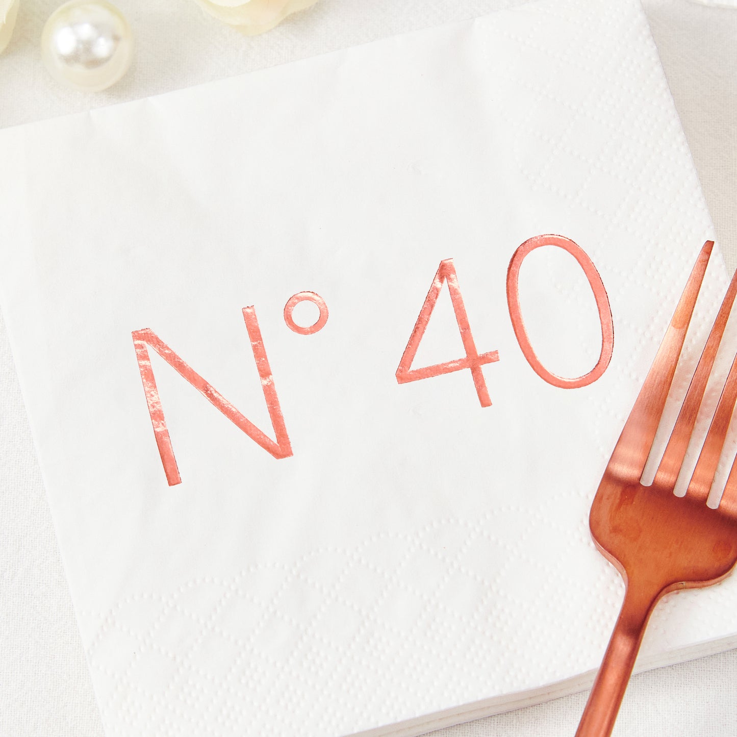 Crisky 50 Pcs N40 Rose Gold Foil Cocktail Happy 40th Birthday Disposable Paper Napkins for 40th Birthday Party Decoration, 3-Ply