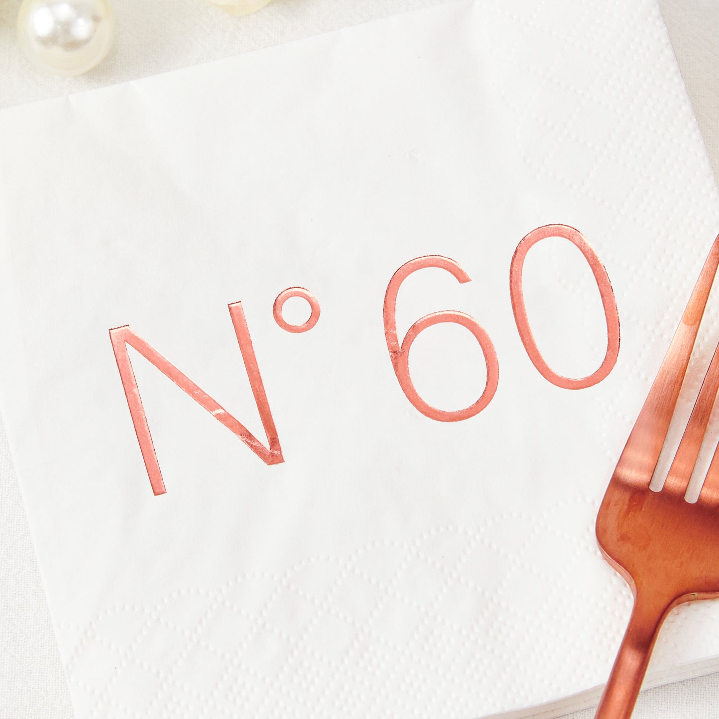 Crisky 50 Pcs N60 Rose Gold Foil Cocktail Happy 60th Birthday Disposable Paper Napkins for 60th Birthday Party Decoration, 3-Ply