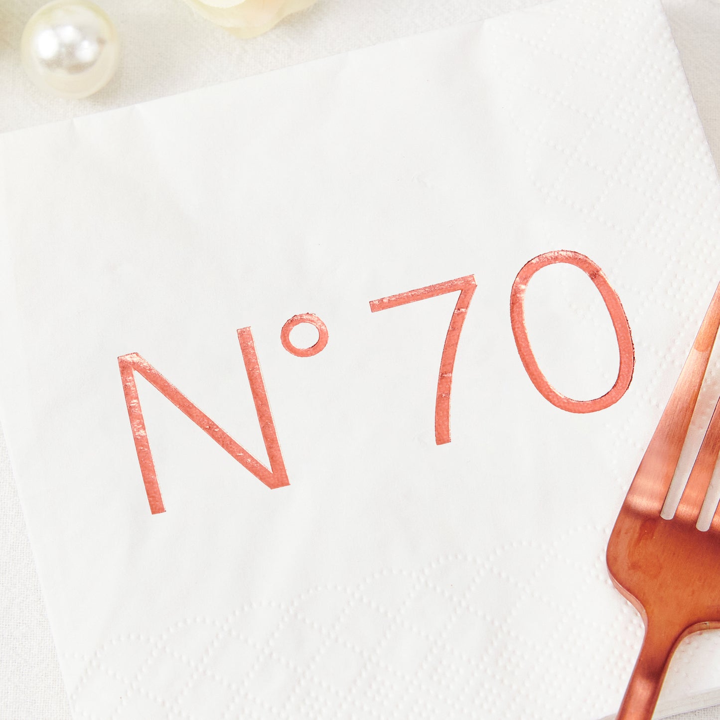 Crisky 50 Pcs N70 Rose Gold Foil Cocktail Happy 70th Birthday Disposable Paper Napkins for 70th Birthday Party Decoration, 3-Ply