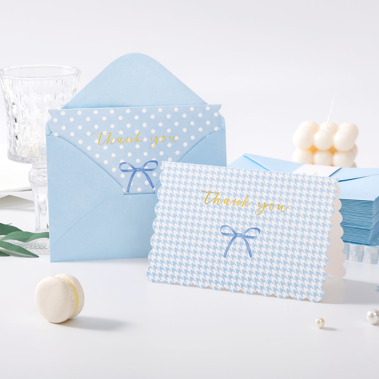 Crisky Thank You Cards with Envelopes,50 Pack Blue Thank You Cards Bulk Bow Style for Baby Shower, Birthday, Wedding Decoration Party Favors