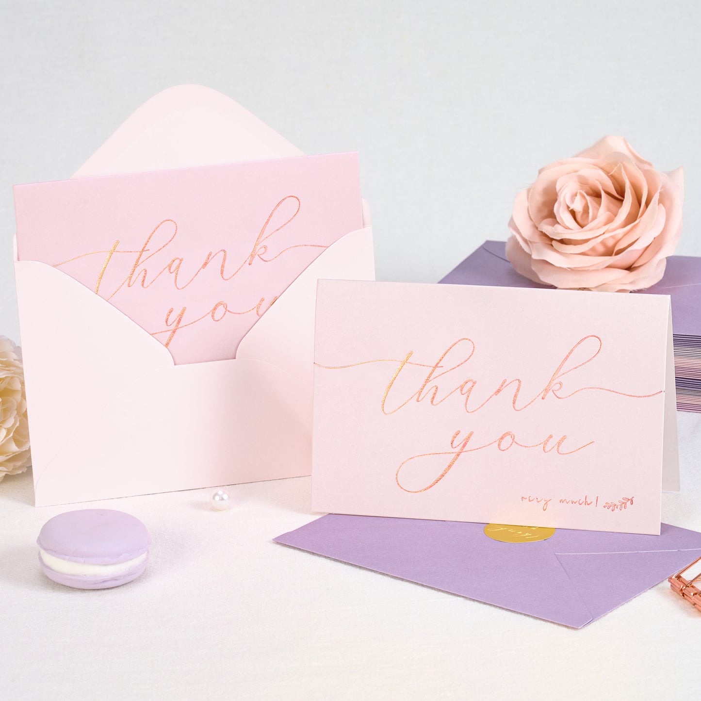 Crisky 50 pcs Lavender Shade Thank You Cards With Envelopes & Stickers Simple Chic Elegant Greeting Cards Perfect for Wedding/Business/Birthday/Graduation 4 x 6 inches