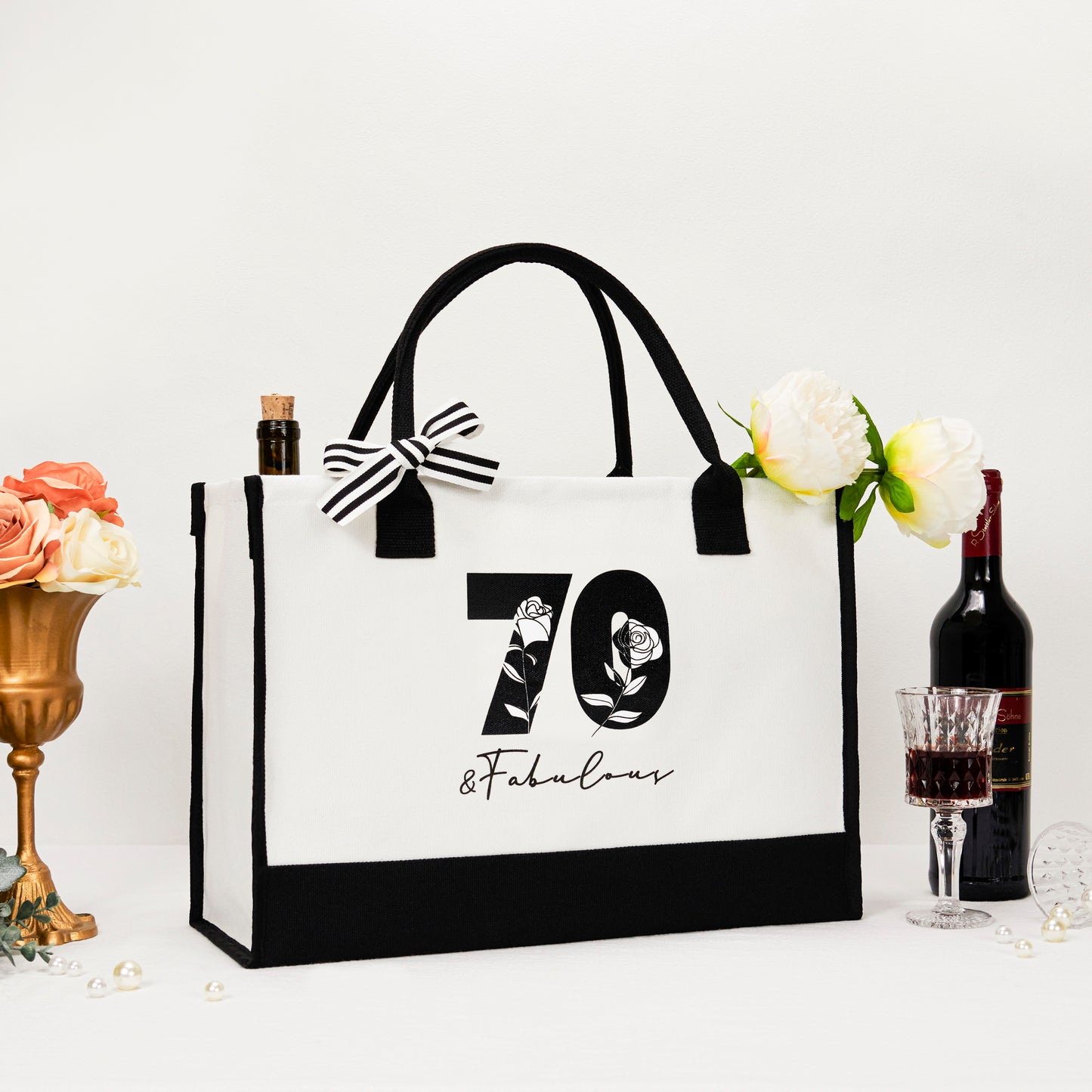 Crisky 70th Birthday Gifts for Women Canvas Tote Bag 70 & Fabulous Beach Bag for Wife/Sister/Mom/Aunt/Friends 70th Birthday Gifts,17" x 12" x 7"