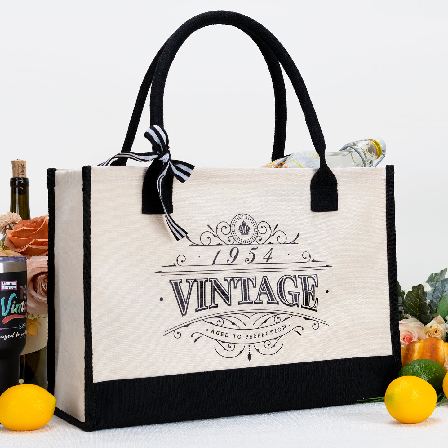 Crisky 70th Birthday Gifts for Women Canvas Tote Bag Vintage 1954 Beach Bag for Wife/Sister/Mom/Aunt/Friends 70th Birthday Gifts,17" x 12" x 7"