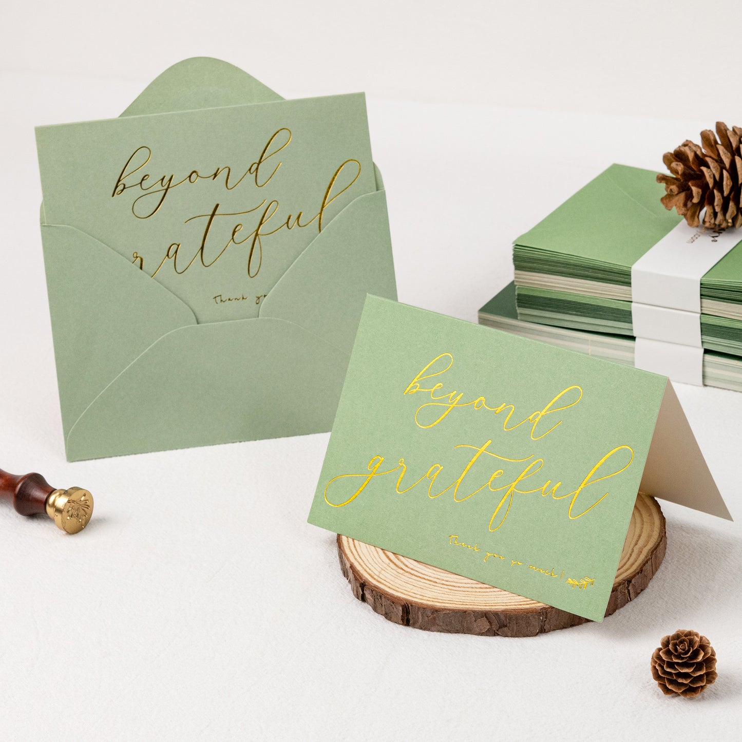 Crisky 50 pcs Sage Green Beyond Grateful Thank You Cards With 50 Envelopes & 50 Stickers Simple, Chic, Elegant Greeting Cards Perfect for: Wedding/Business/Birthday/Graduation. 4 x 6 inches 50 Pack