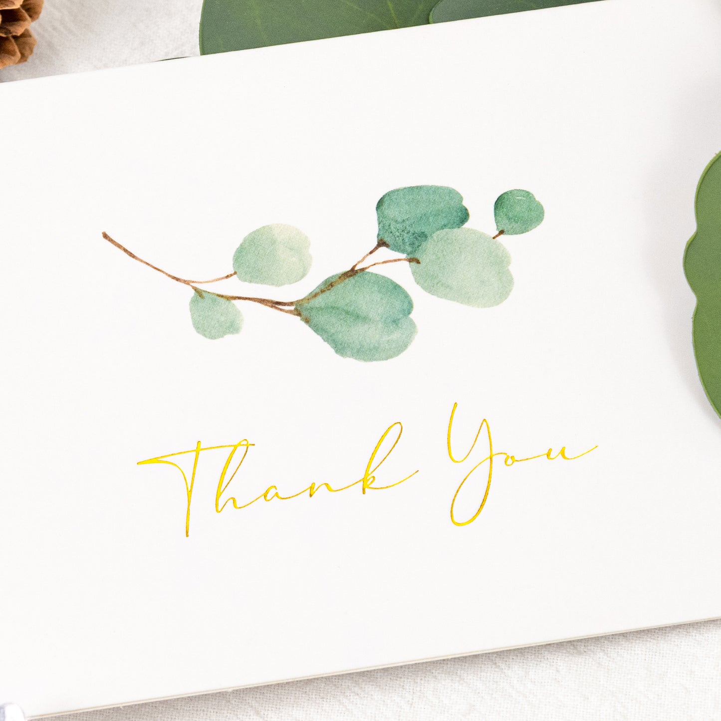 Crisky 100 PK Greenery Thank You Cards with Envelopes Bulk - 5 x 3.5 Inches Gold Greenery Thank You Cards Notes for Wedding, Baby Shower, Bridal Shower, Small Business, Birthday