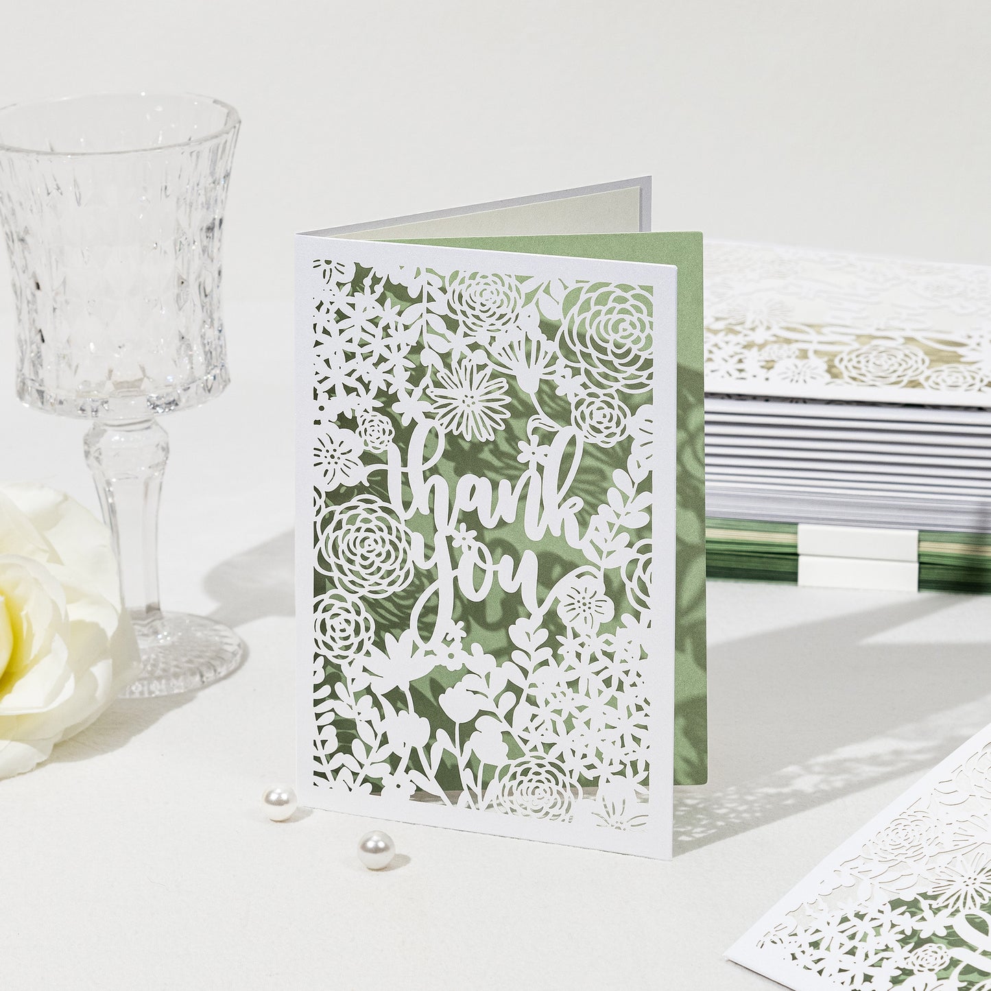 Crisky Hollow Cutting Thank You Cards 5 Assortment, Greenery Plants Design (25 Cards with Envelopes for Birthday, Baby Shower, Bridal Shower, Wedding, All Occasion)
