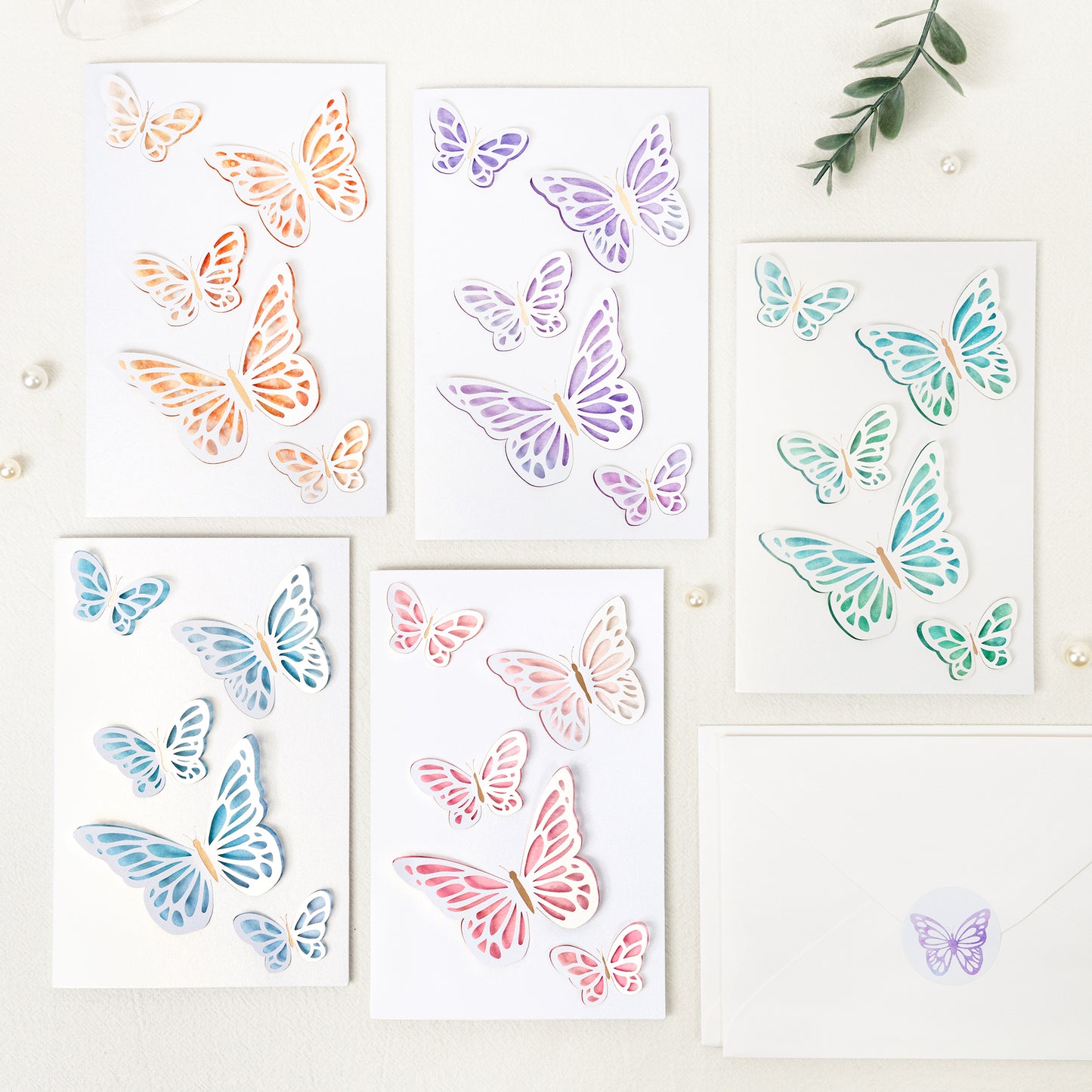 Crisky 25PCS 5 Ast Laser Die-cut Watercolor Butterflies Thank You Cards with Envelopes & Stickers Greeting Cards Bulk for Birthday, Baby Shower,Bridal Shower, Wedding, Graduation