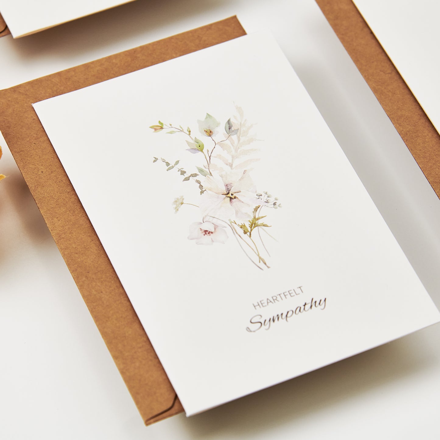 Crisky 4 Pack Watercolor White WildFlower Sympathy Cards with Envelopes Sealed 4 Assortment Condolence/Bereavement Cards