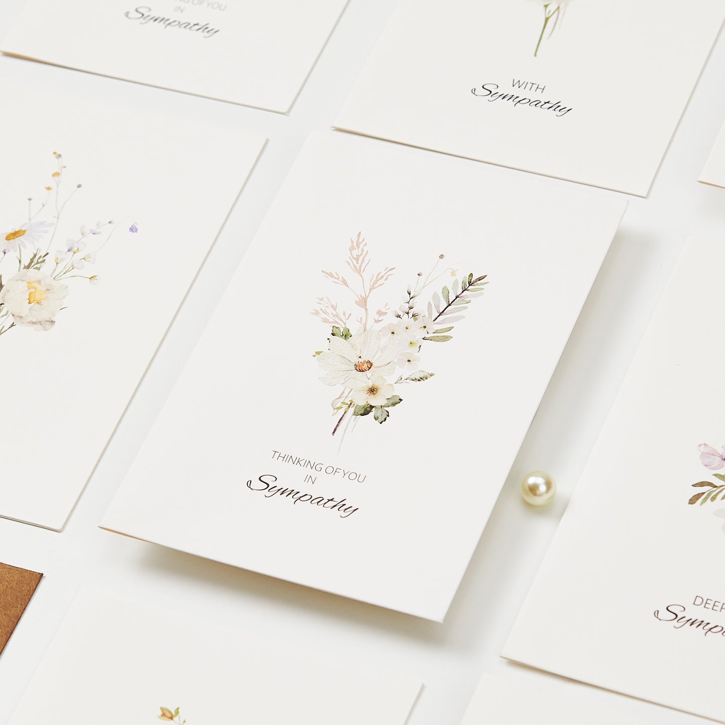 Crisky 4 Pack Watercolor White WildFlower Sympathy Cards with Envelopes Sealed 4 Assortment Condolence/Bereavement Cards