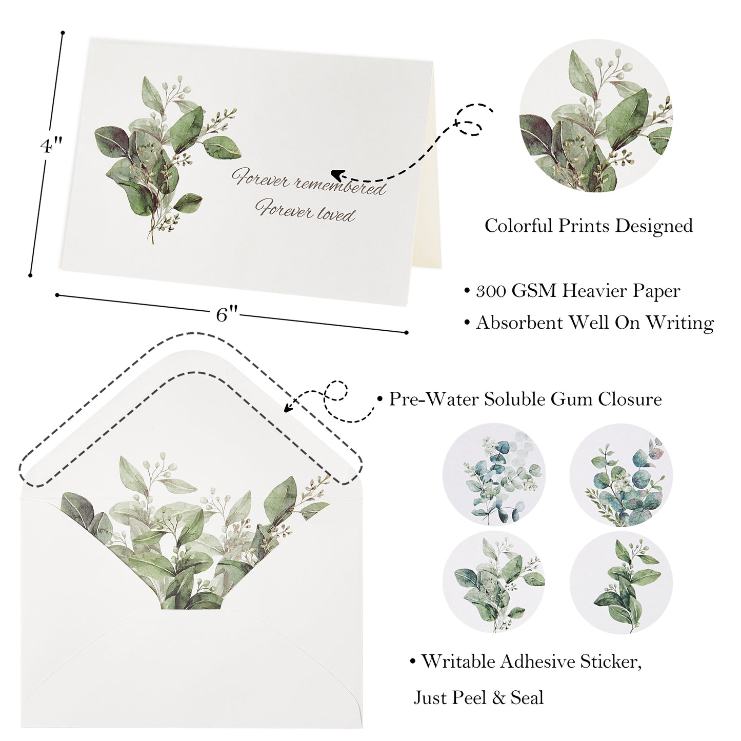 Crisky 25 Pack Greenery Eucalyptus Sympathy Cards with Envelopes Boxed 4 Assortment Condolence/Bereavement Cards