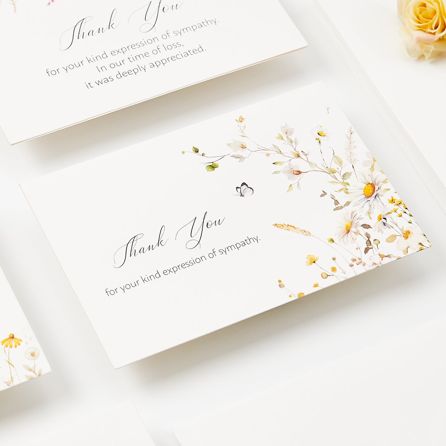 Crisky 50 Pack Funeral Thank You Cards with Envelopes, Stickers & Message Inside Watercolor Wildflowers Bereavement Sympathy Cards for Funeral Family Friends Boxed 5 Assortment