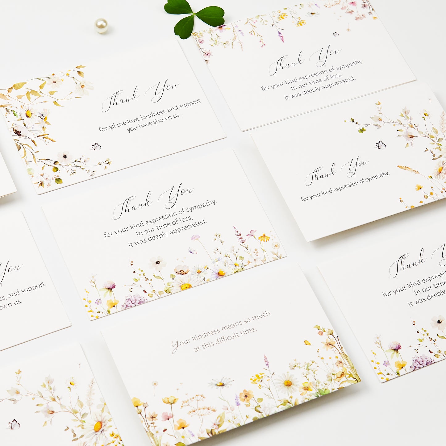 Crisky 50 Pack Funeral Thank You Cards with Envelopes, Stickers & Message Inside Watercolor Wildflowers Bereavement Sympathy Cards for Funeral Family Friends Boxed 5 Assortment