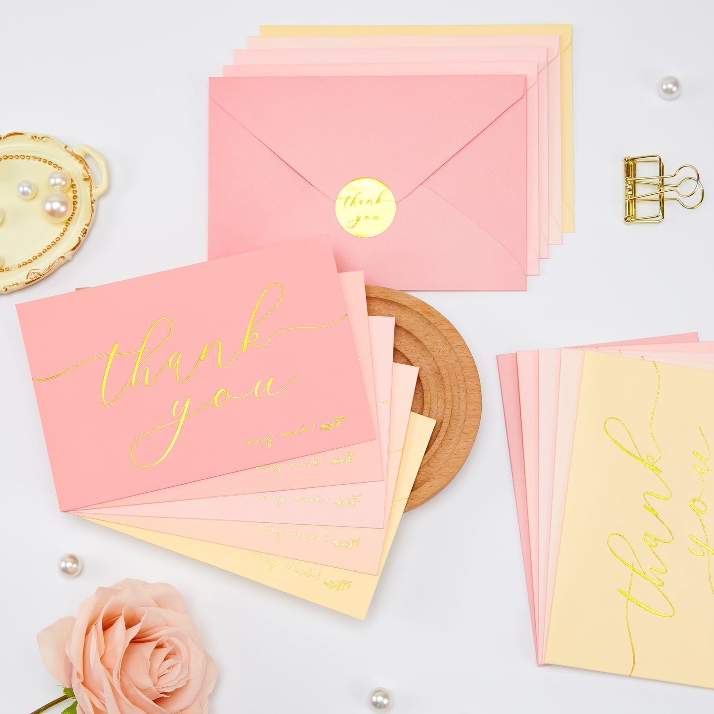 Crisky 50 pcs Pink Shade Thank You Cards With Envelopes & Stickers Simple Chic Elegant Greeting Cards Perfect for Wedding/Business/Birthday/Graduation 4 x 6 inches