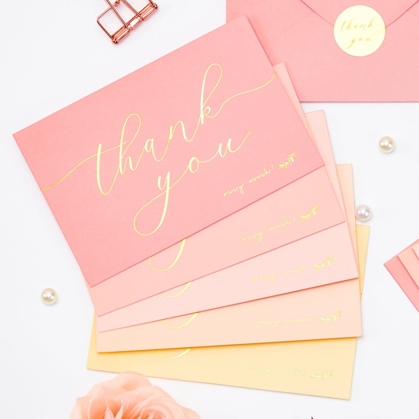 Crisky 50 pcs Pink Shade Thank You Cards With Envelopes & Stickers Simple Chic Elegant Greeting Cards Perfect for Wedding/Business/Birthday/Graduation 4 x 6 inches