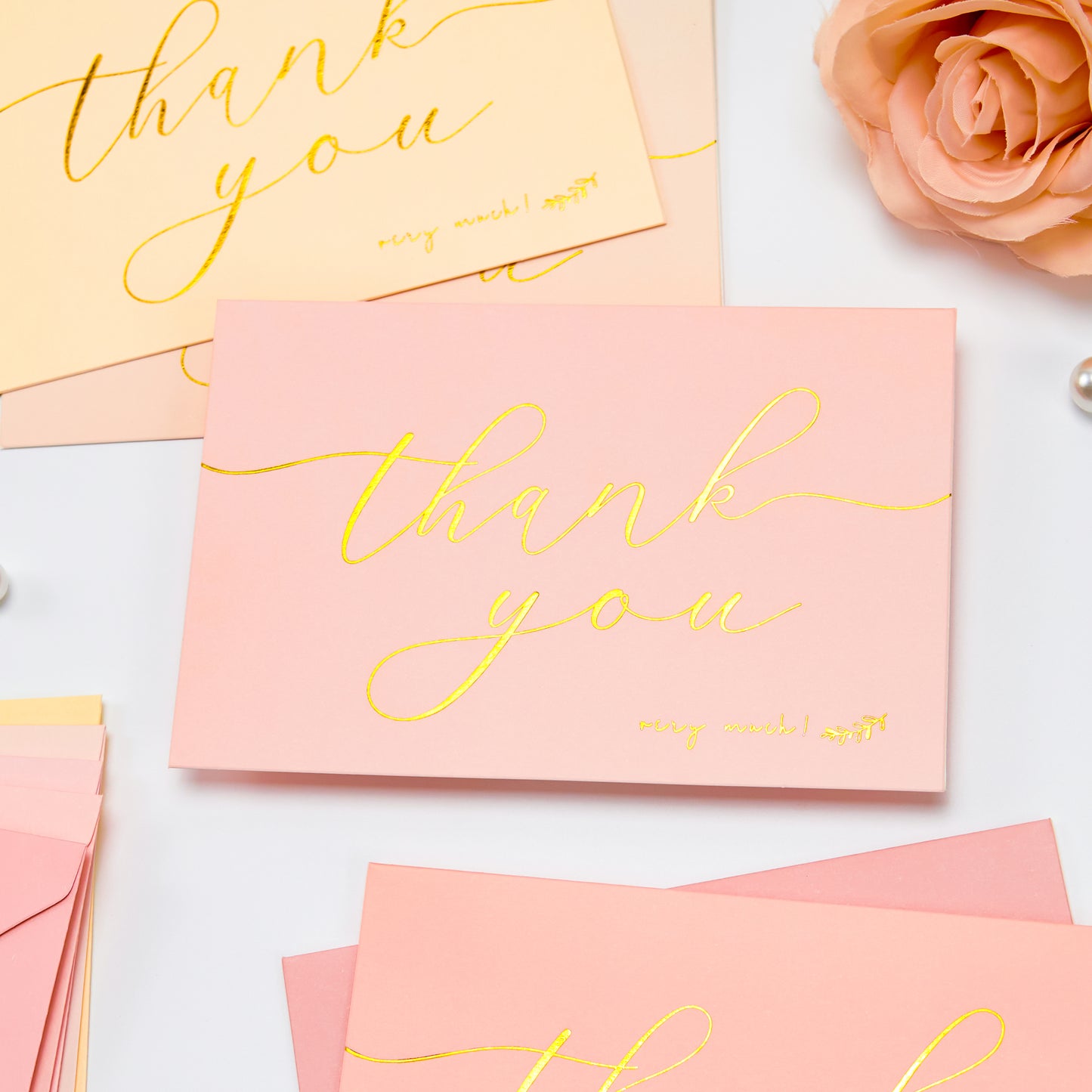 Crisky 50 pcs Pink Shade Thank You Cards With Envelopes & Stickers Simple Chic Elegant Greeting Cards Perfect for Wedding/Business/Birthday/Graduation 4 x 6 inches