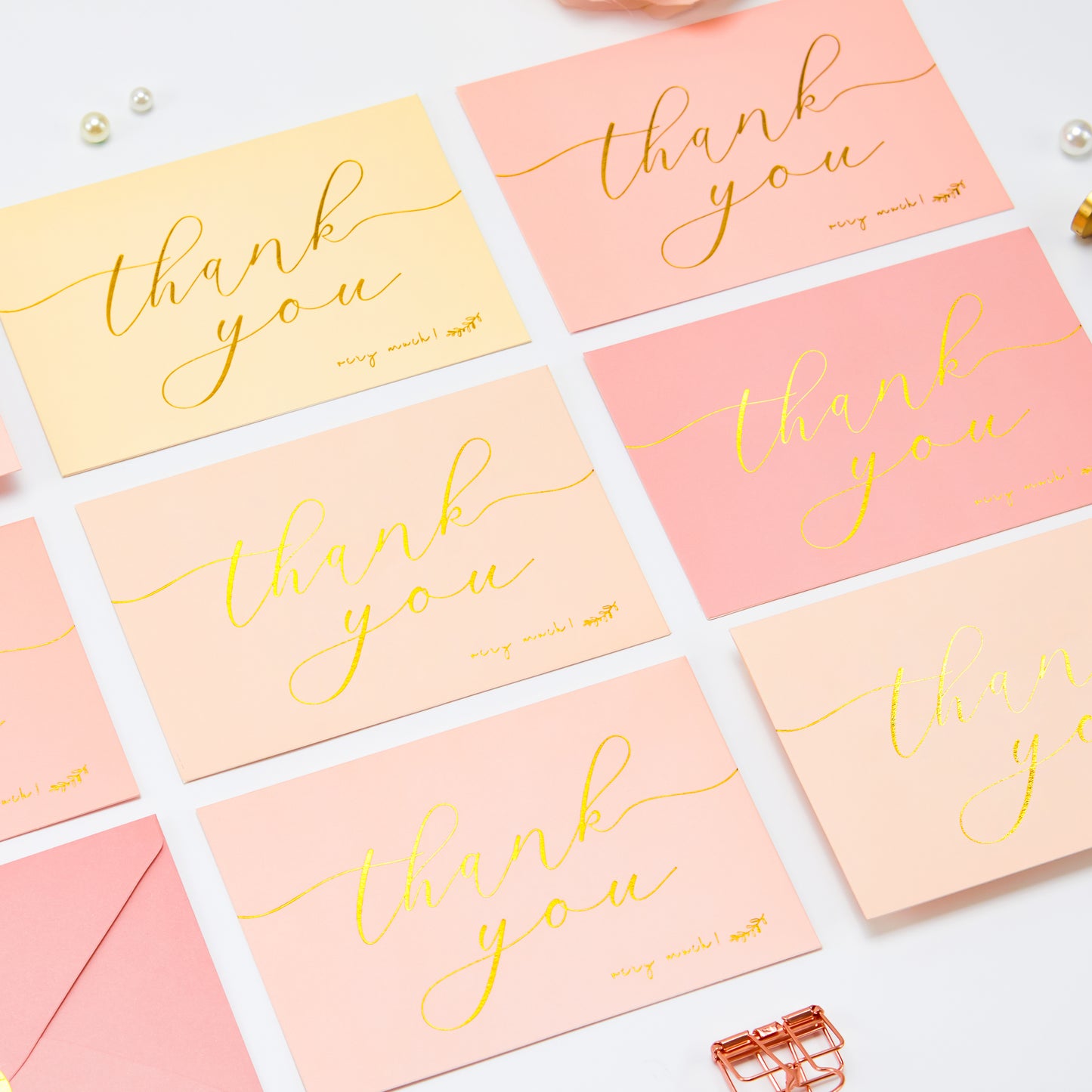 Crisky 50 pcs Pink Shade Thank You Cards With Envelopes & Stickers Simple Chic Elegant Greeting Cards Perfect for Wedding/Business/Birthday/Graduation 4 x 6 inches