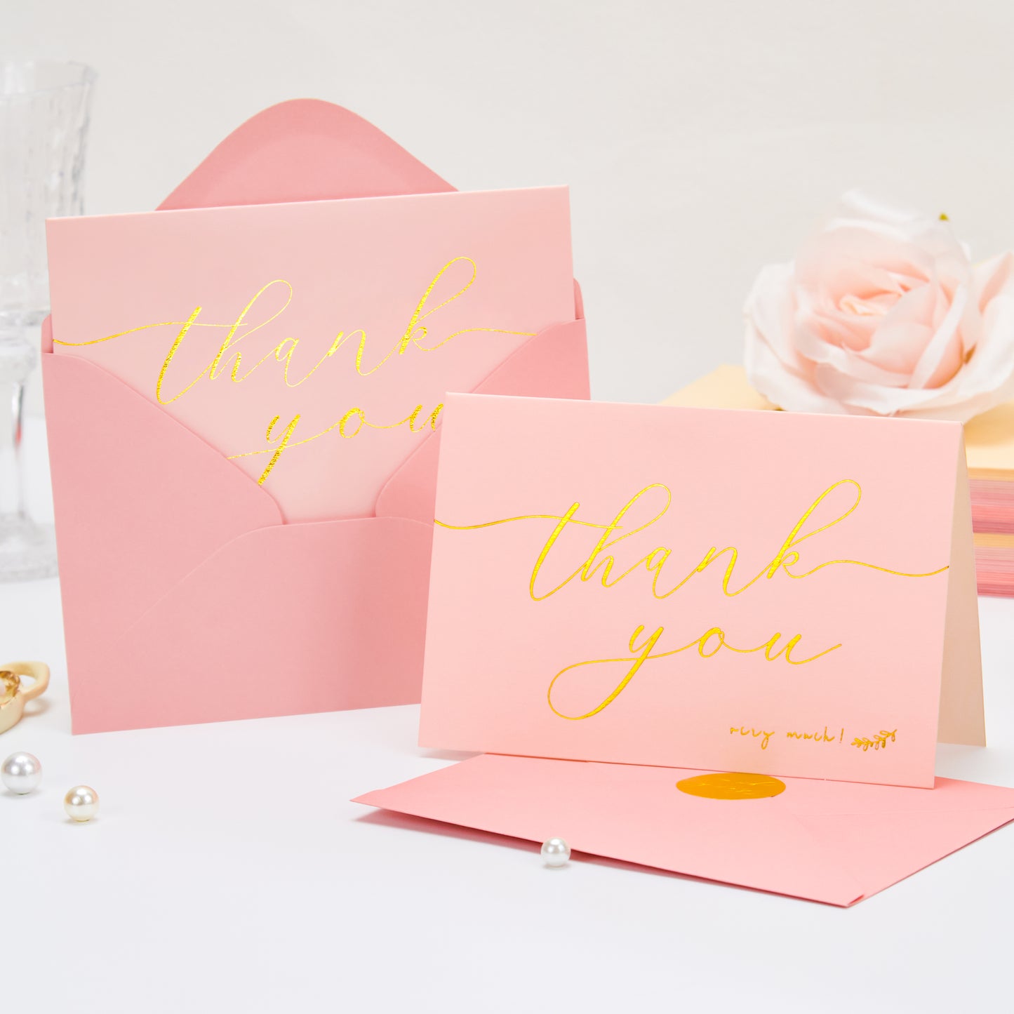 Crisky 50 pcs Pink Shade Thank You Cards With Envelopes & Stickers Simple Chic Elegant Greeting Cards Perfect for Wedding/Business/Birthday/Graduation 4 x 6 inches