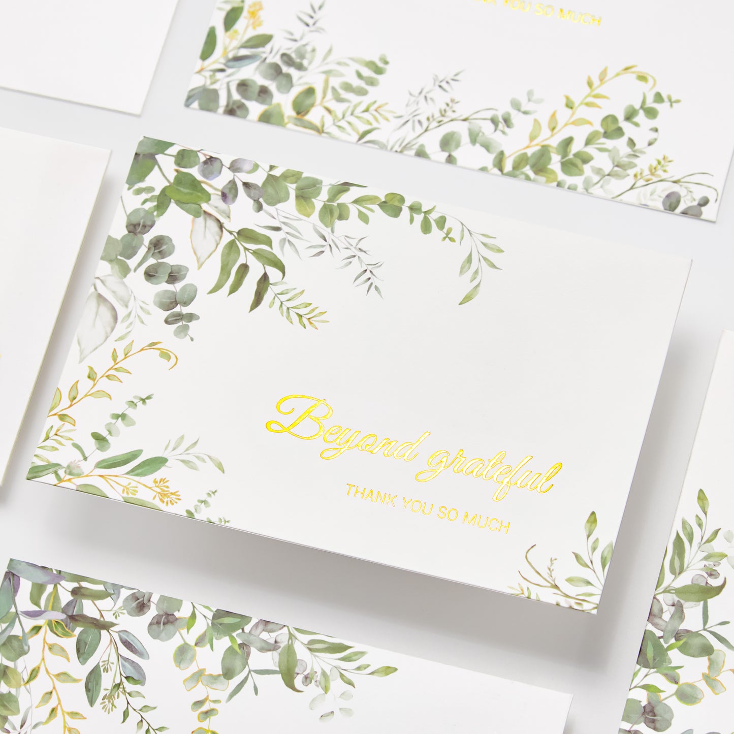 Crisky Gold Foil Beyond Grateful Thank You Cards 4 Assortment,Eucalyptus Leaves (25 Cards with Envelopes for Birthday,Baby Shower,Bridal Shower,Wedding,All Occasion)