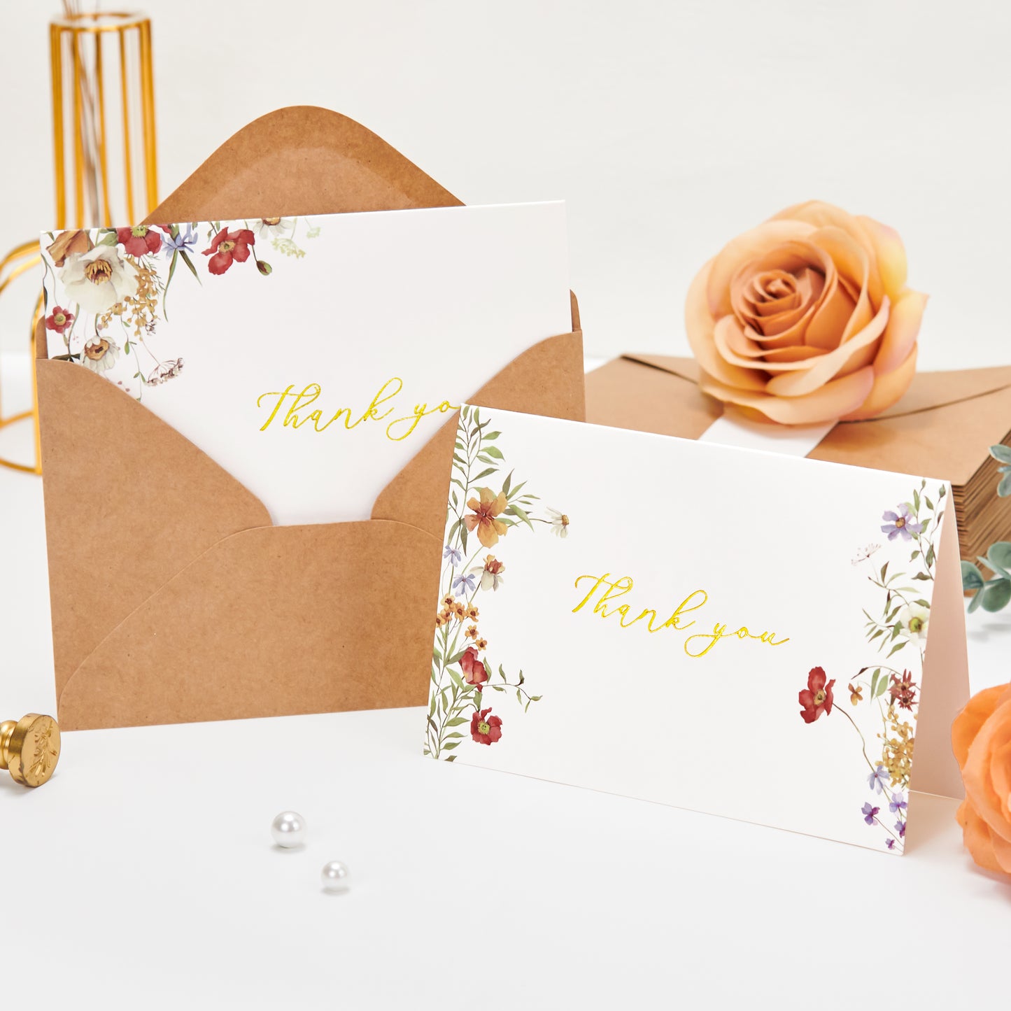 Crisky 50 Pack Thank You Cards with Envelopes, 4 Assortment Floral Watercolor, Perfect for Birthday, Baby Shower, Bridal Shower, Wedding, Graduation, and Other Occasion 4x6 inch