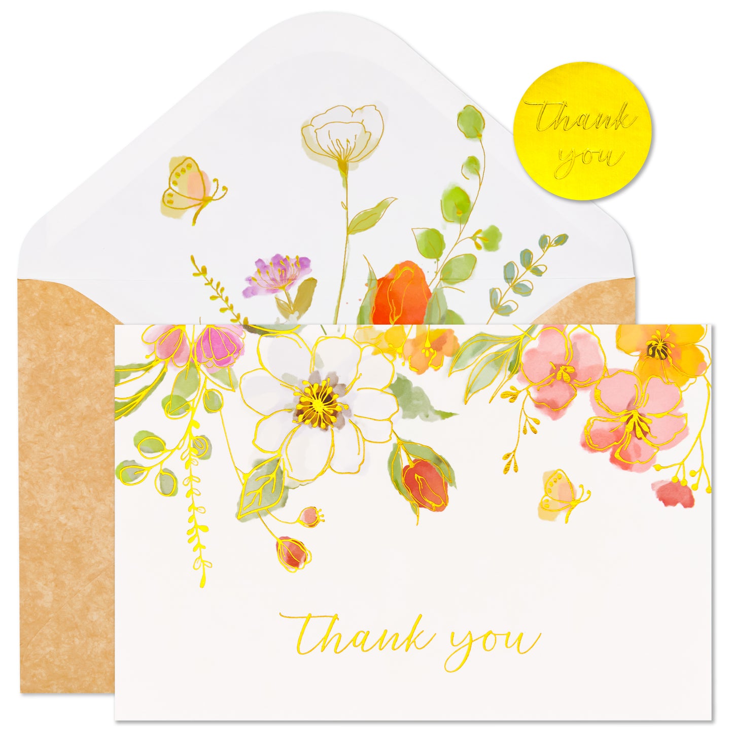 Crisky Wildflower Thank Cards with Envelopes 50 Pack bulk 4x6 Inch Kraft envelopes Flower Greeting Cards with Envelopes For Baby Shower, Wedding, Bridal Shower, Graduation