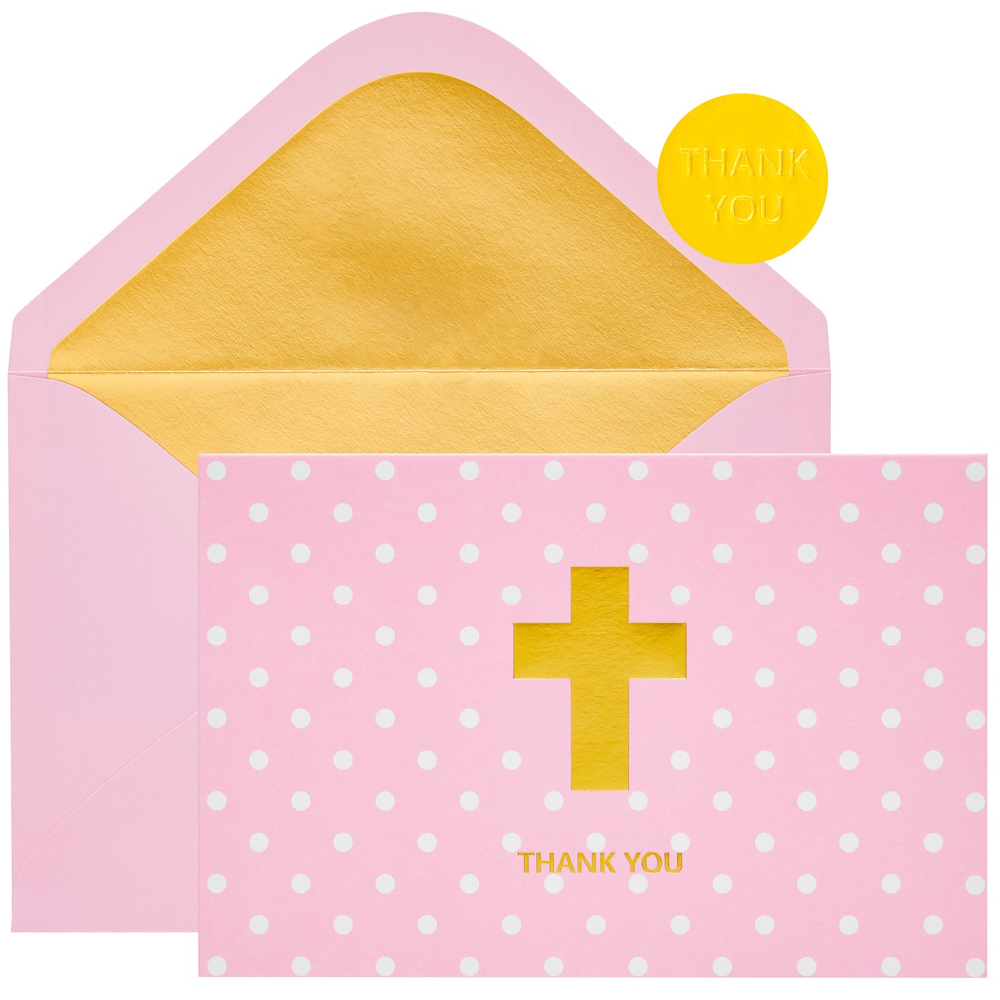Crisky Girl Baptism Thank You Cards with Envelopes, Christian Cross Thank You Cards Baby Shower, Religious Thank You Cards, 50 pack Pink Gold Foil for Baptism, Wedding, Funeral, Bridal Shower