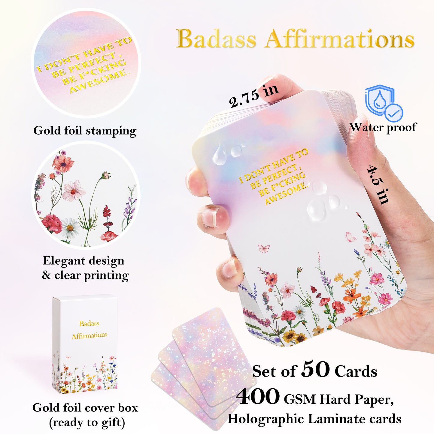 Crisky Badass Affirmation Cards for Women, 50 Pack Daily Affirmations, Encouragement Rebel Bloom Motivation Cards with Edgy Positive Quotes, Inspirational Gifts for Women, best friends, Girls