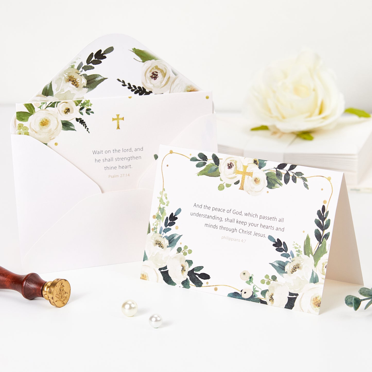 Crisky 12 Pack Religious Sympathy Cards with Scripture Watercolor White Flower with Envelope & Sticker, 4 Assortment (God's Comfort and Bless)