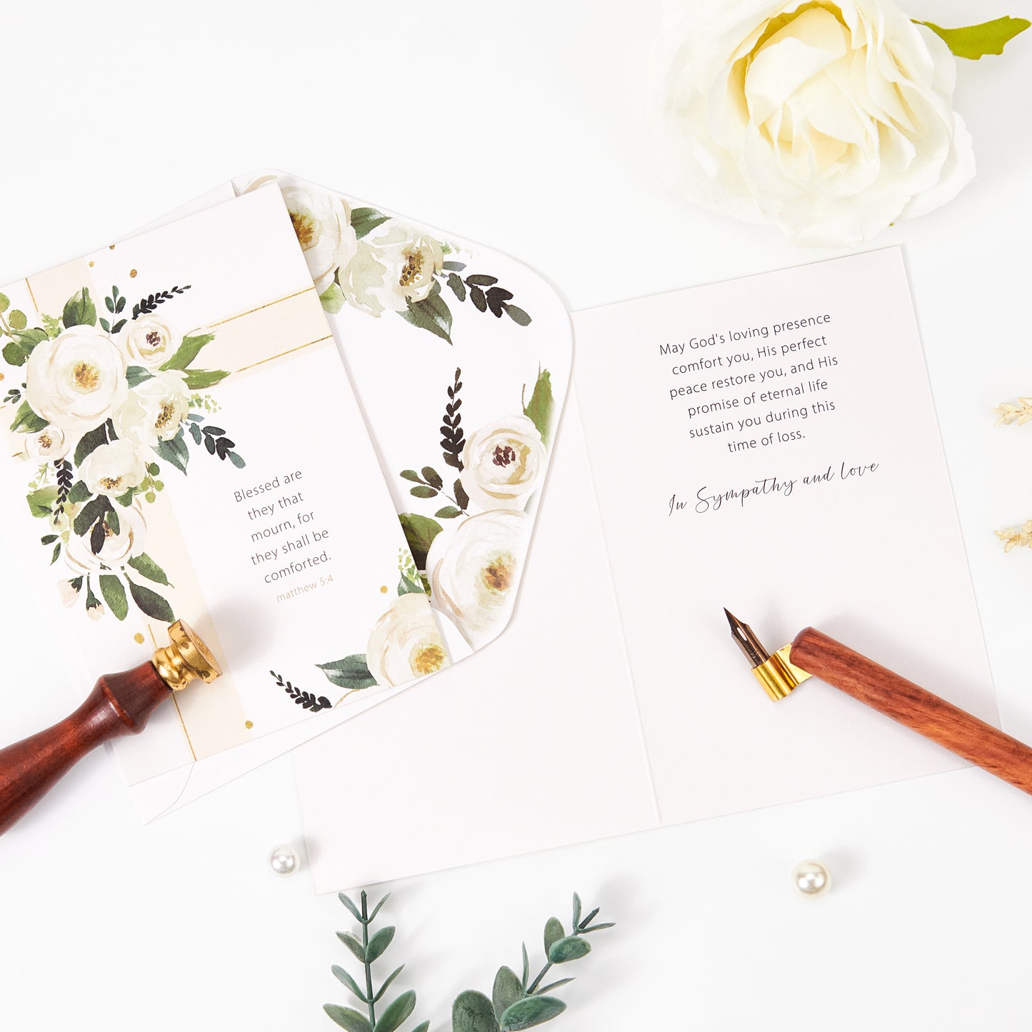 Crisky 12 Pack Religious Sympathy Cards with Scripture Watercolor White Flower with Envelope & Sticker, 4 Assortment (God's Comfort and Bless)