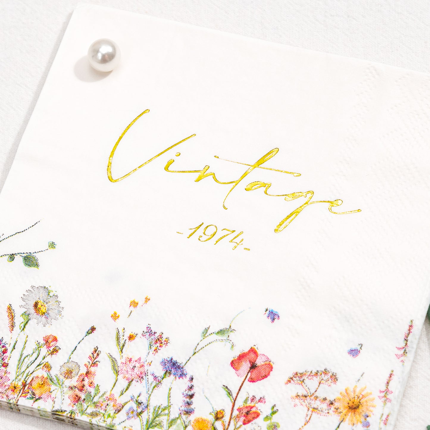 Crisky Wild Flower Cocktail Napkins Gold Foil Design Vintage 1974 Paper Disposable Napkins for Anniversary/50th Birthday Party Decoration, 3-Ply, 50 Counts