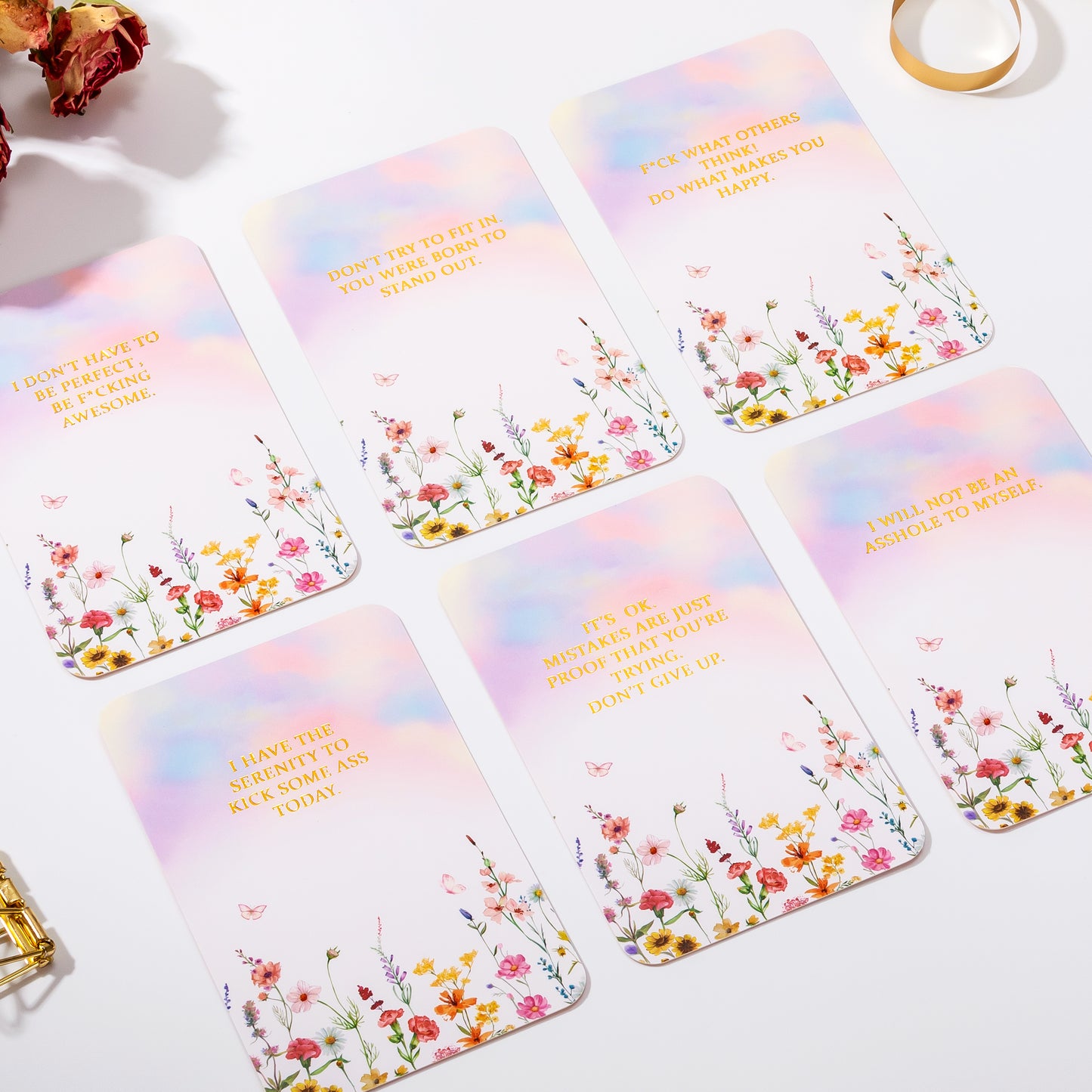 Crisky Badass Affirmation Cards for Women, 50 Pack Daily Affirmations, Encouragement Rebel Bloom Motivation Cards with Edgy Positive Quotes, Inspirational Gifts for Women, best friends, Girls