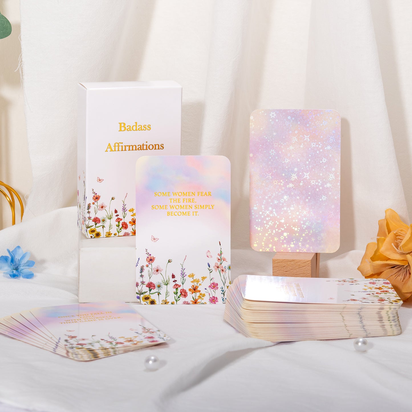 Crisky Badass Affirmation Cards for Women, 50 Pack Daily Affirmations, Encouragement Rebel Bloom Motivation Cards with Edgy Positive Quotes, Inspirational Gifts for Women, best friends, Girls