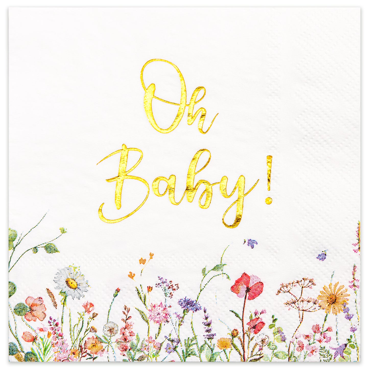 Crisky Baby Shower Napkins Floral Gold Foil Oh Baby Paper Disposable Napkins for Baby Shower Party Decoration, 3-Ply, 50 Counts