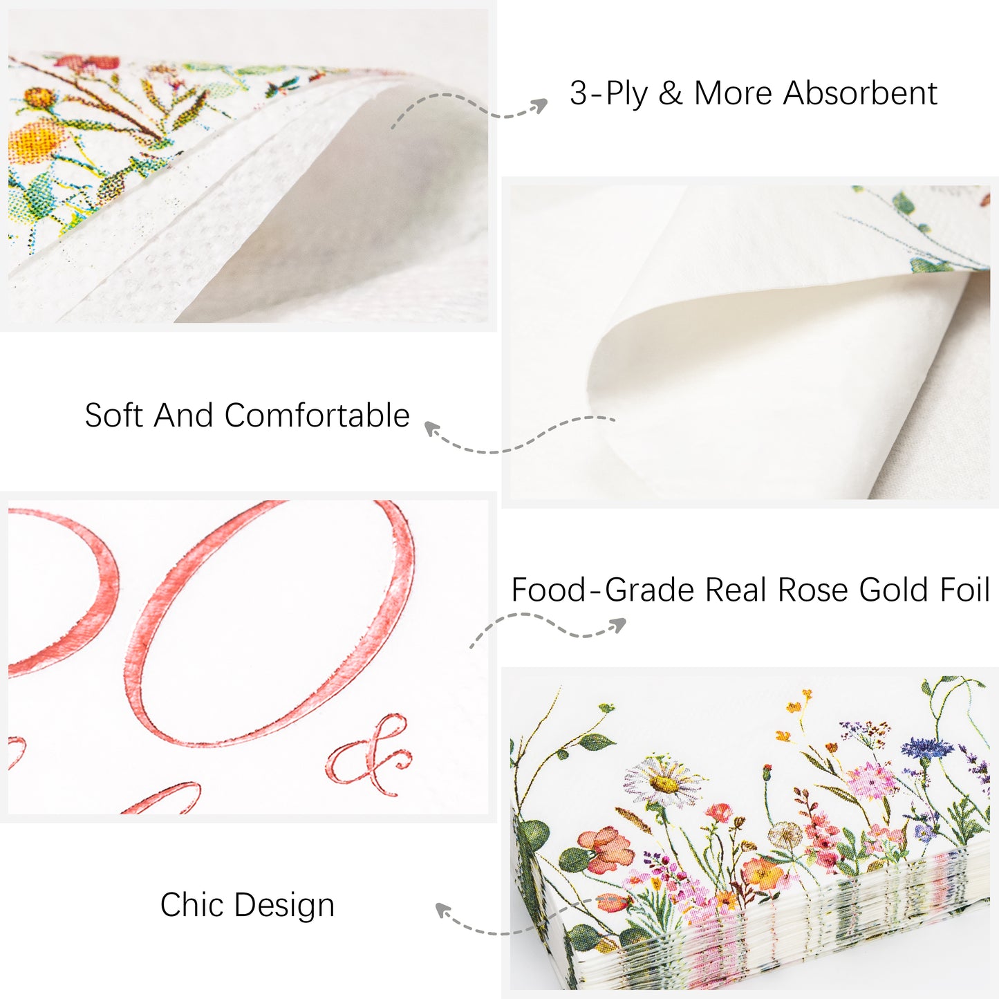 Crisky 50th Birthday Napkins for Women Rose Gold Foil 50 Fabulous Paper Disposable Napkins for Anniversary/50th Birthday Party Decoration, 3-Ply, 50 Counts