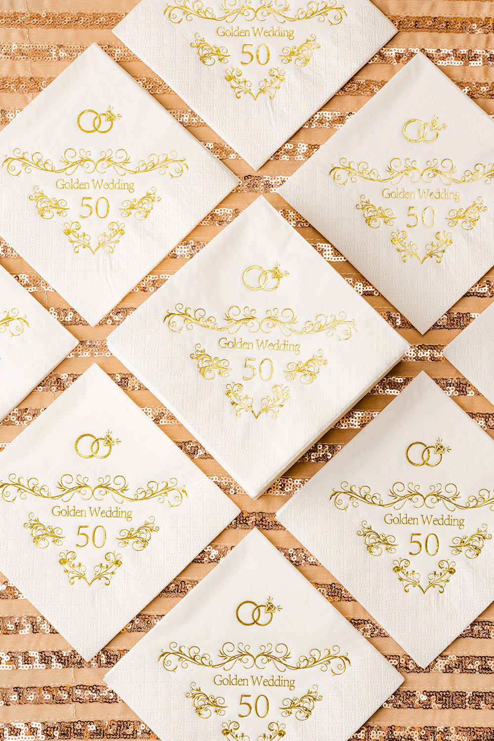 Crisky 50th Wedding Anniversaray Napkins Golden Cocktail Beverage Napkins, 50th Wedding Anniversary Decorations for Candy Cake Table, 50 Pcs, 3-ply
