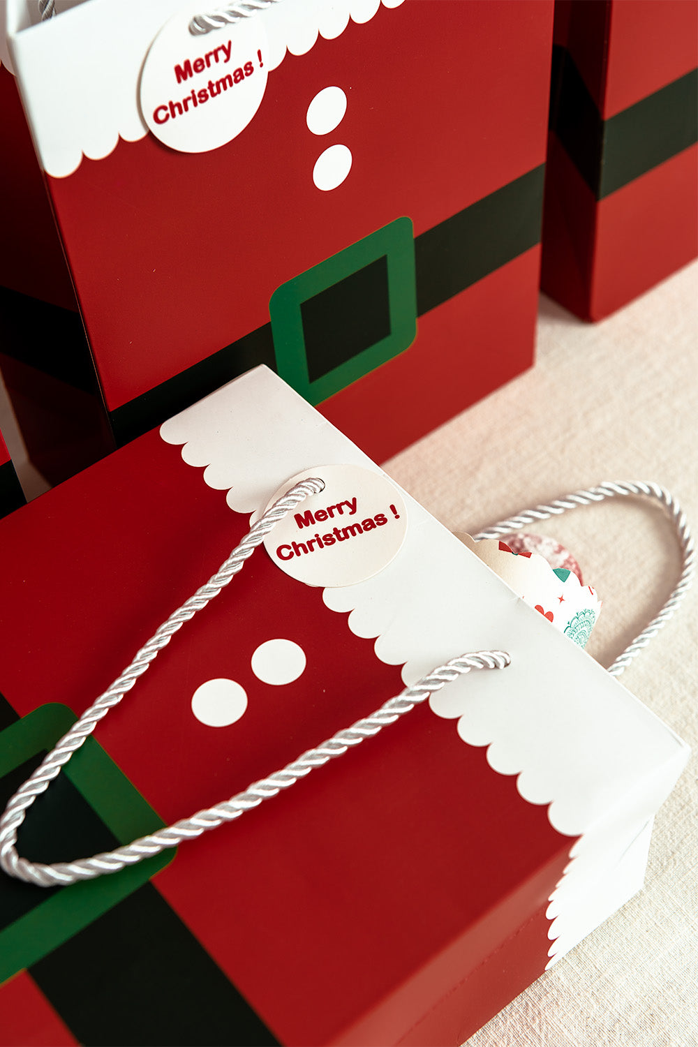 Crisky Merry Christmas Santa Claus Gift Bags, Deep Red, Medium Bags 12 Pcs, 10" x 8" x 4"