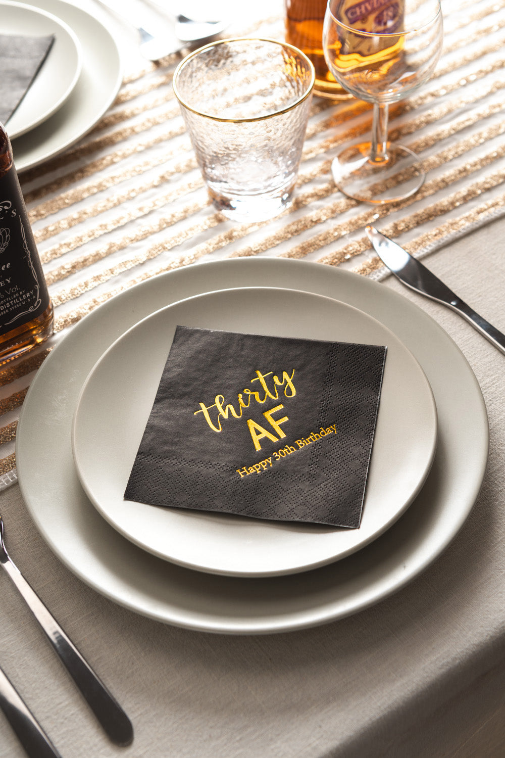 Crisky 30th Birthday Napkins Black Gold 30th Birthday Cocktail Napkins Beverage Napkins 30th Birthday Party Candy Table Decoration, 50 Count, 3-Ply