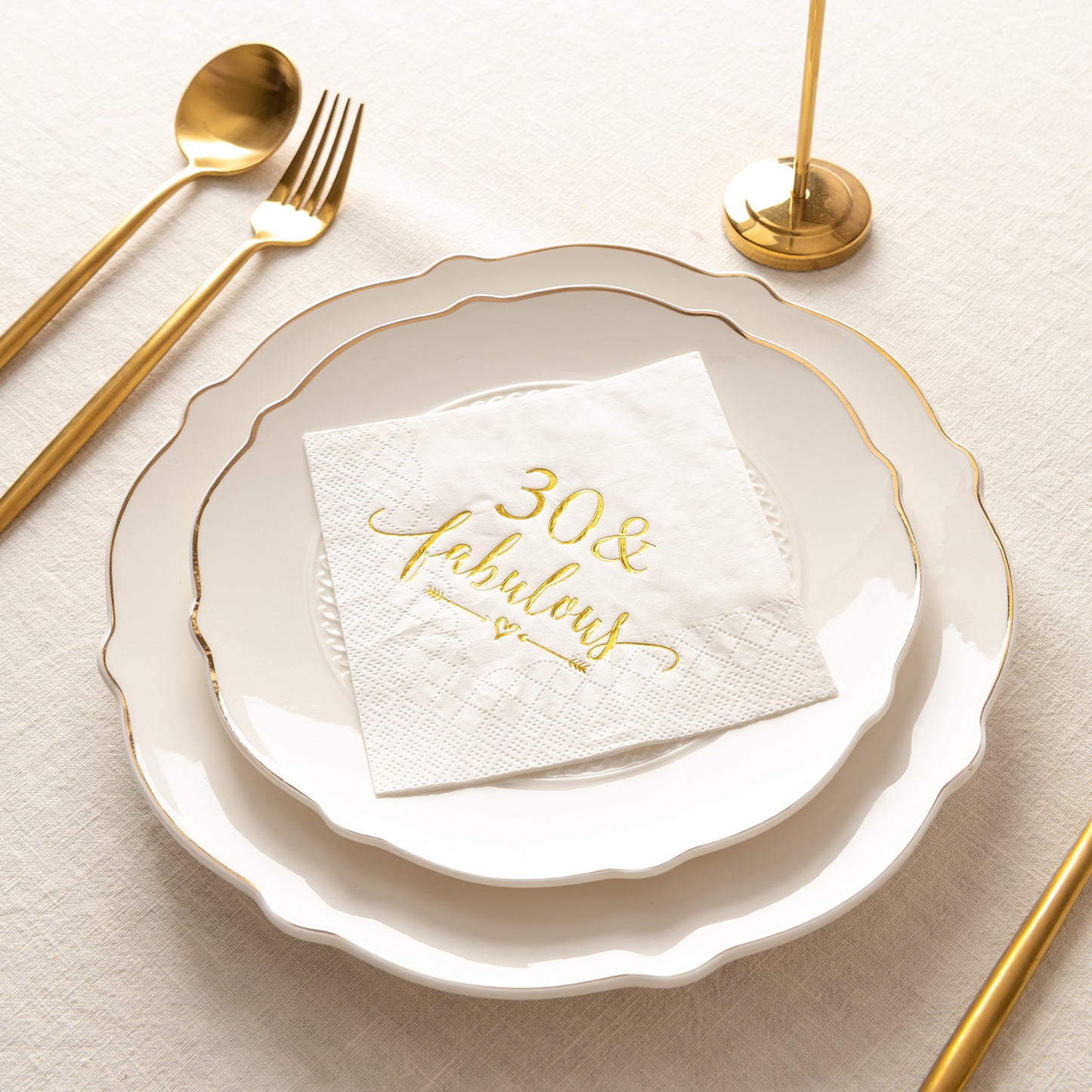 Crisky 30 and Fabulous Cocktail Napkins Gold for Women 30th Birthday Decorations, 30th Birthday Bevergae Dessert Table Supplies, 50Pcs, 3-Ply