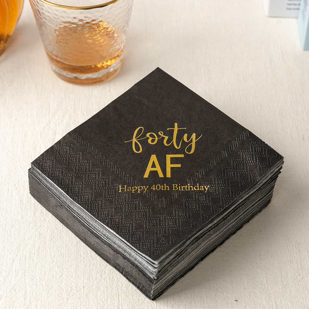 Crisky 40th Birthday Napkins Black Gold Forty 40th Birthday Cocktail Napkins Beverage Napkins 40th Birthday Party Candy Table Decoration, 50 Count, 3-Ply