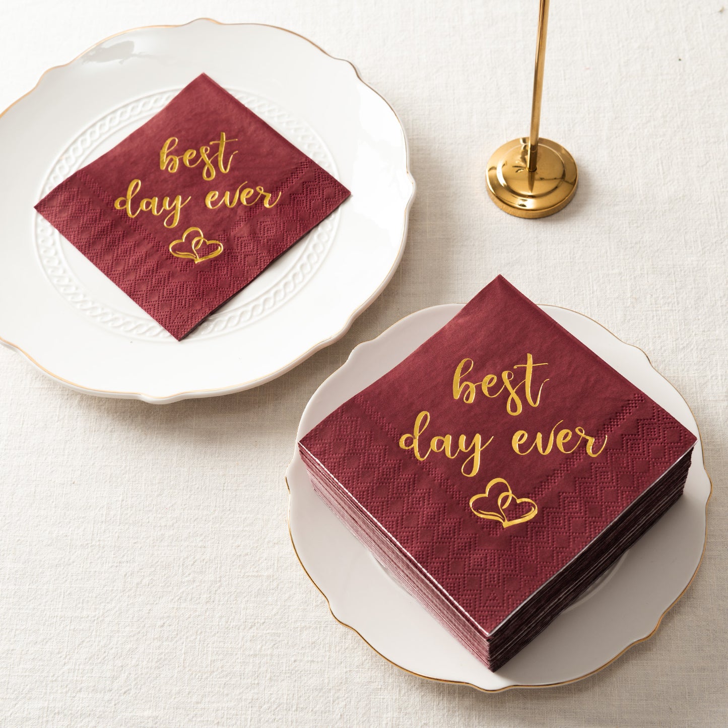 Crisky Wedding Cocktail Napkins Burgundy Gold Best Day Ever Napkins for Wedding Dessert Beverage Table Decorations Wedding Party Supplies 100 Pcs, 3-ply