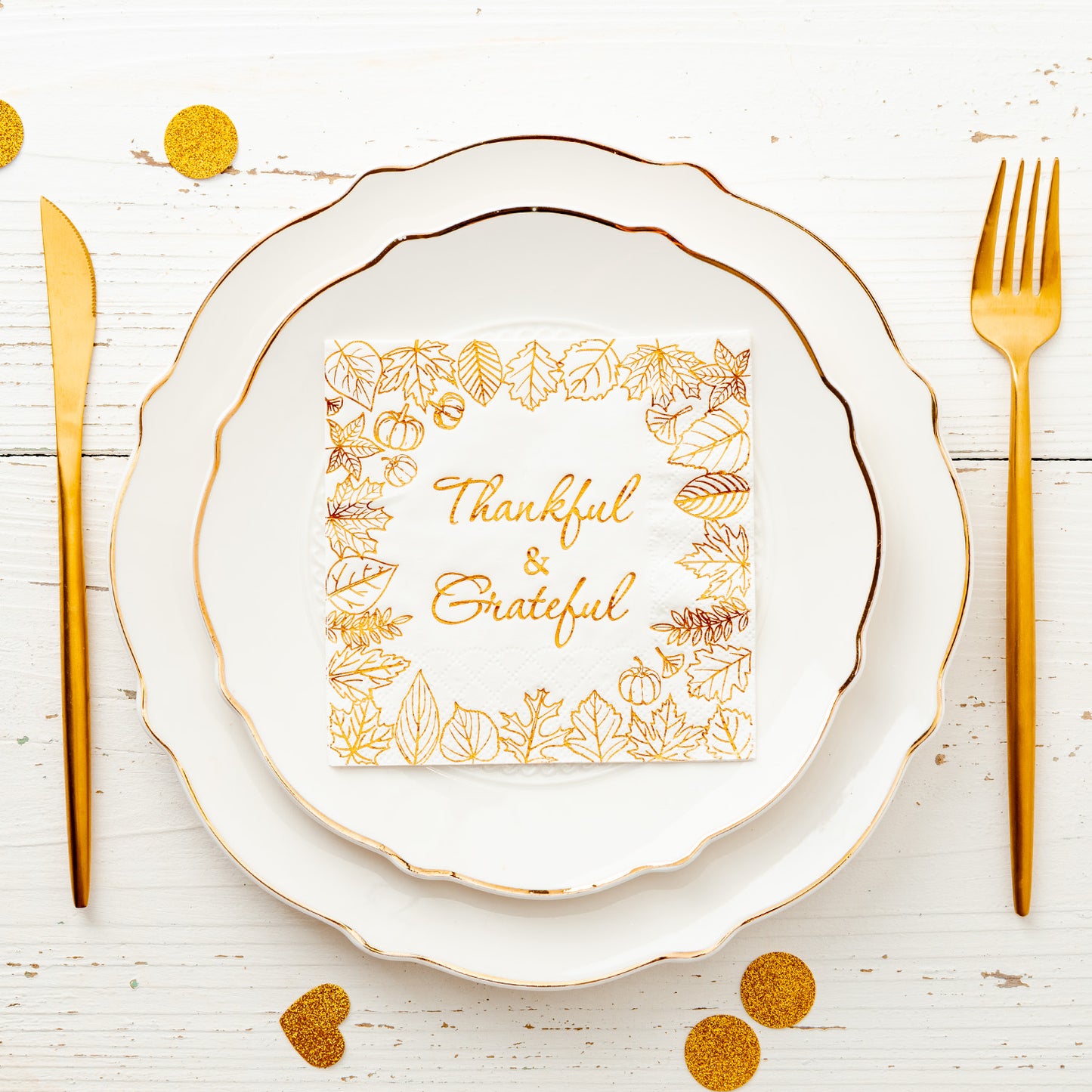 Crisky Thanksgiving Disposable Napkins Paper for Autumn Thanksgiving Dinner Party Decorations, Thankful and Grateful in Orange Foil, 50 Pcs, 3-Ply