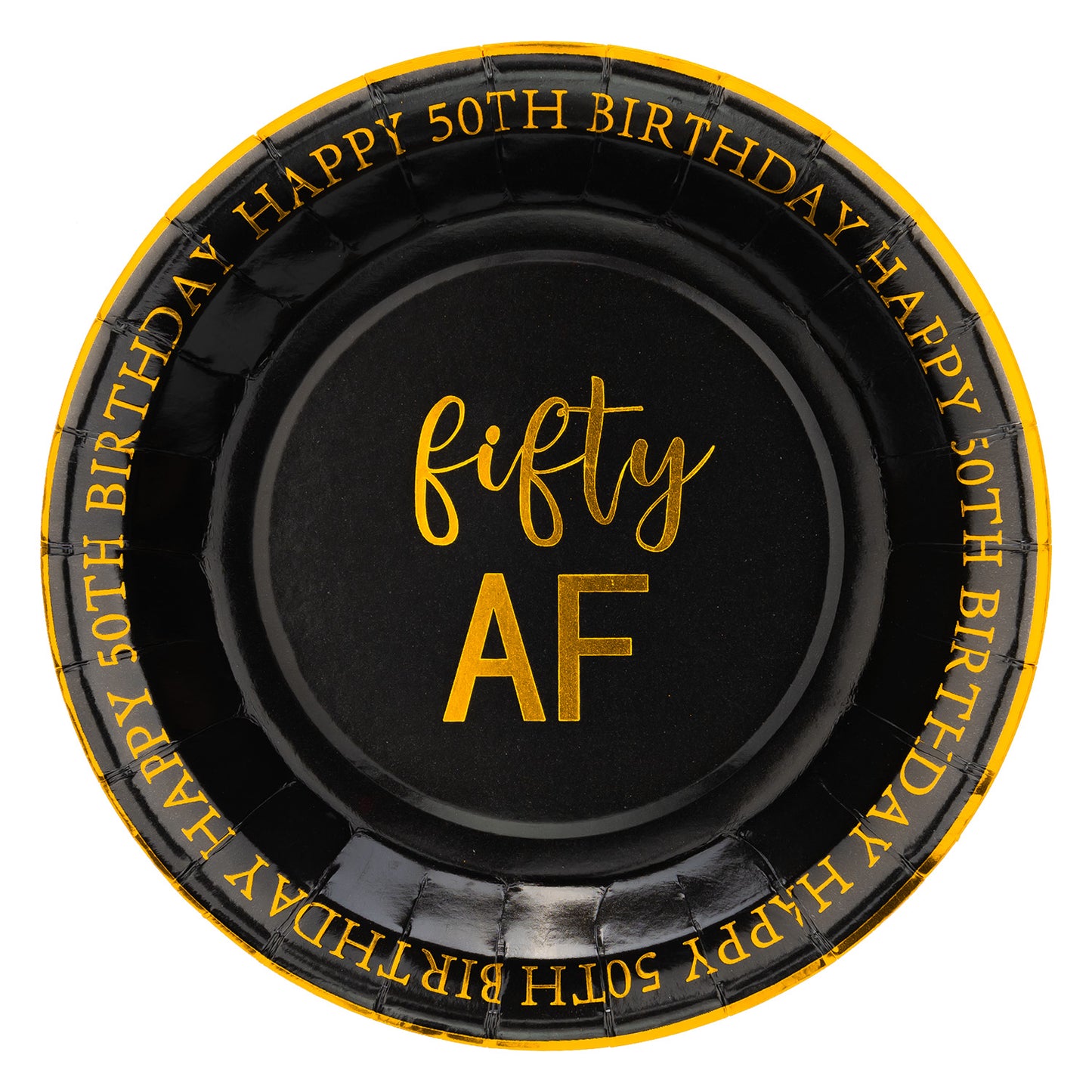 Crisky 50th Birthday Plates Black and Gold Dessert, Buffet, Cake, Lunch, Dinner Plates for 50th Birthday Decorations Party Supplies, Fifty , Happy 50th Birthday! 50 Count, 9" Plate