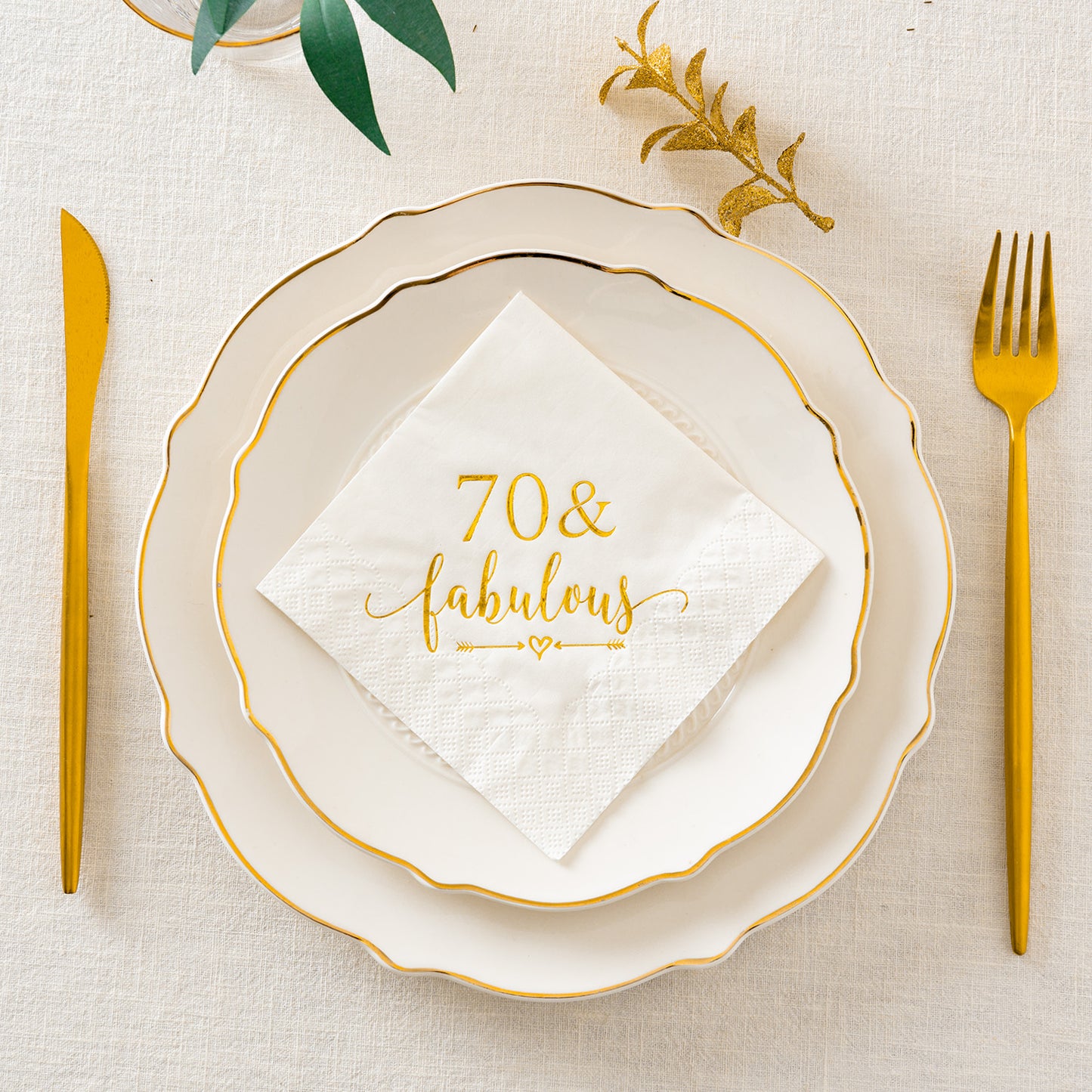 Crisky 70 and Fabulous Cocktail Napkins Gold for Women 70th Birthday Decorations, 70th Birthday Bevergae Dessert Cake Table Supplies, 50Pcs, 3-Ply