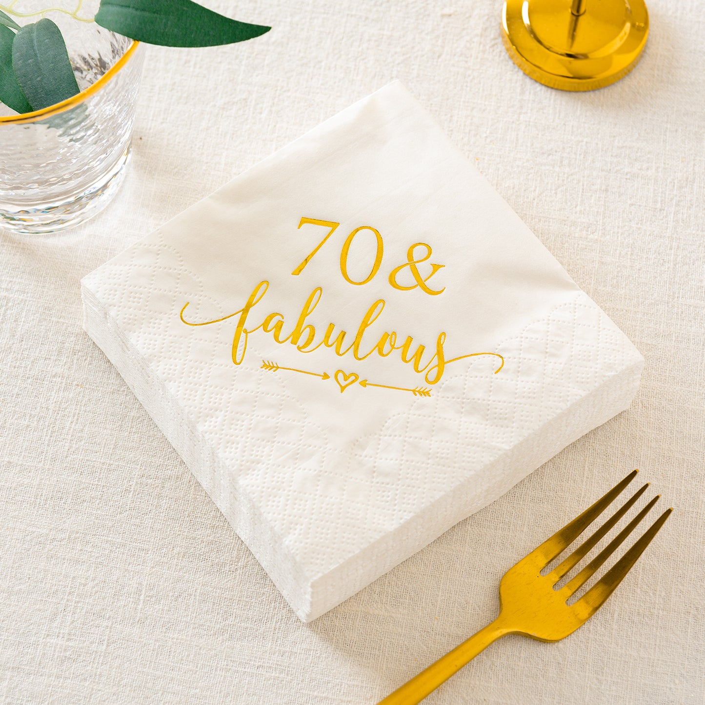 Crisky 70 and Fabulous Cocktail Napkins Gold for Women 70th Birthday Decorations, 70th Birthday Bevergae Dessert Cake Table Supplies, 50Pcs, 3-Ply