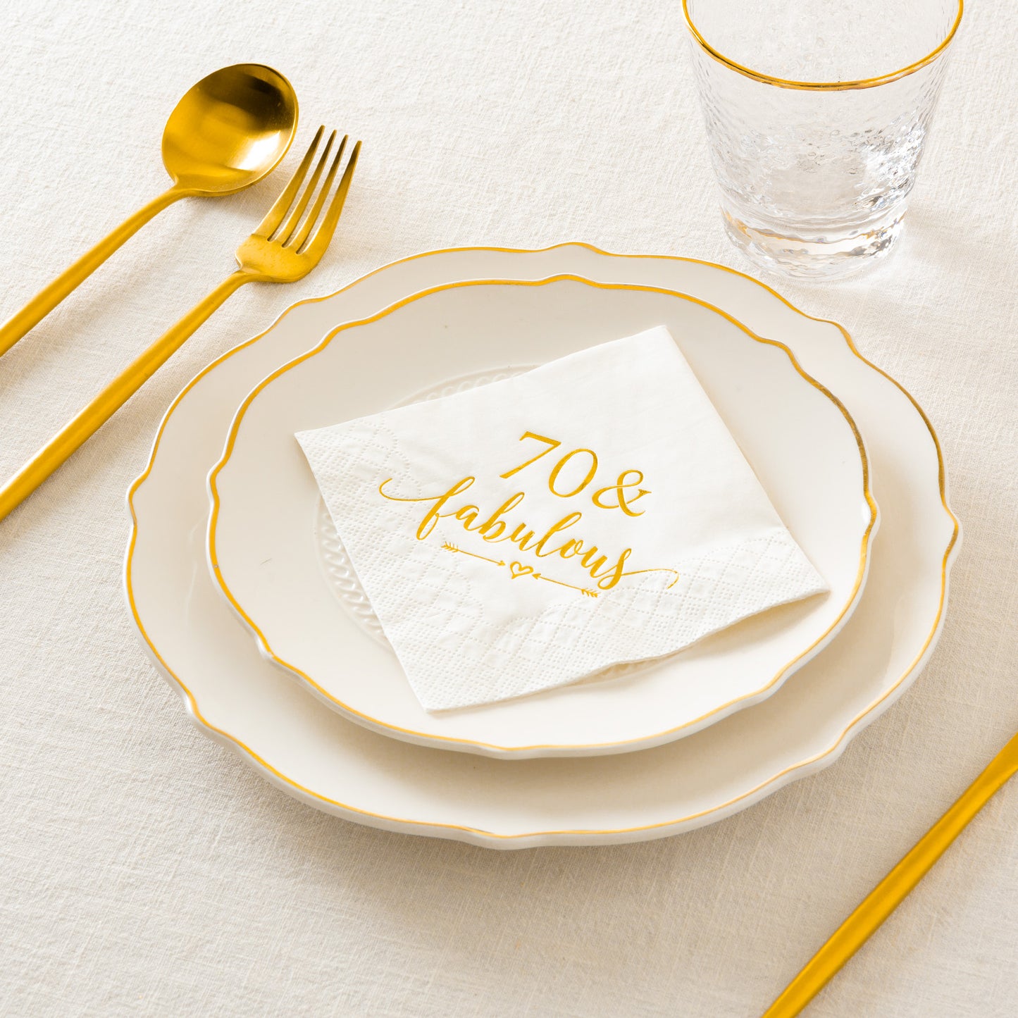 Crisky 70 and Fabulous Cocktail Napkins Gold for Women 70th Birthday Decorations, 70th Birthday Bevergae Dessert Cake Table Supplies, 50Pcs, 3-Ply