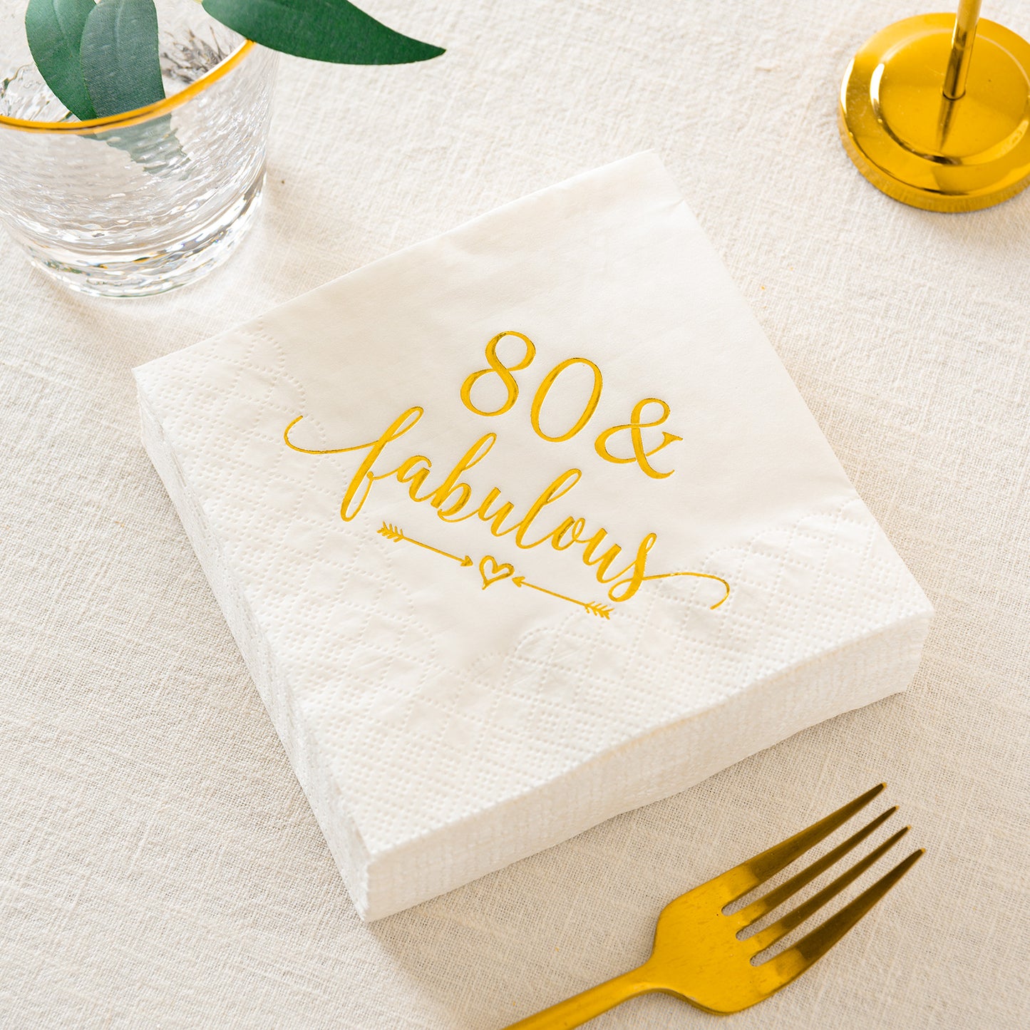 Crisky 80 and Fabulous Cocktail Napkins Gold for Women 80th Birthday Decorations, 80th Birthday Bevergae Dessert Cake Table Supplies, 50Pcs, 3-Ply